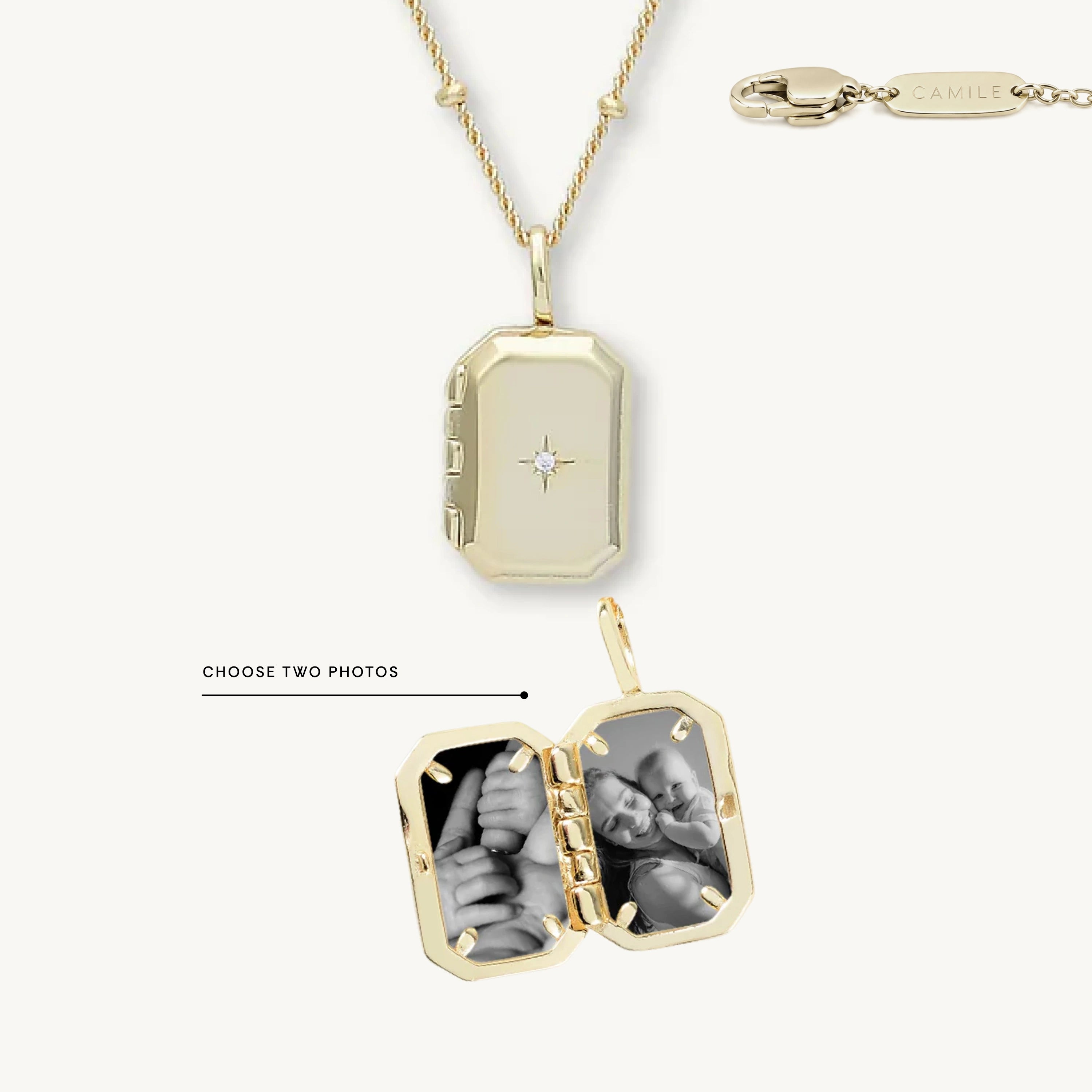 North Star Rectangular Photo Locket Necklace