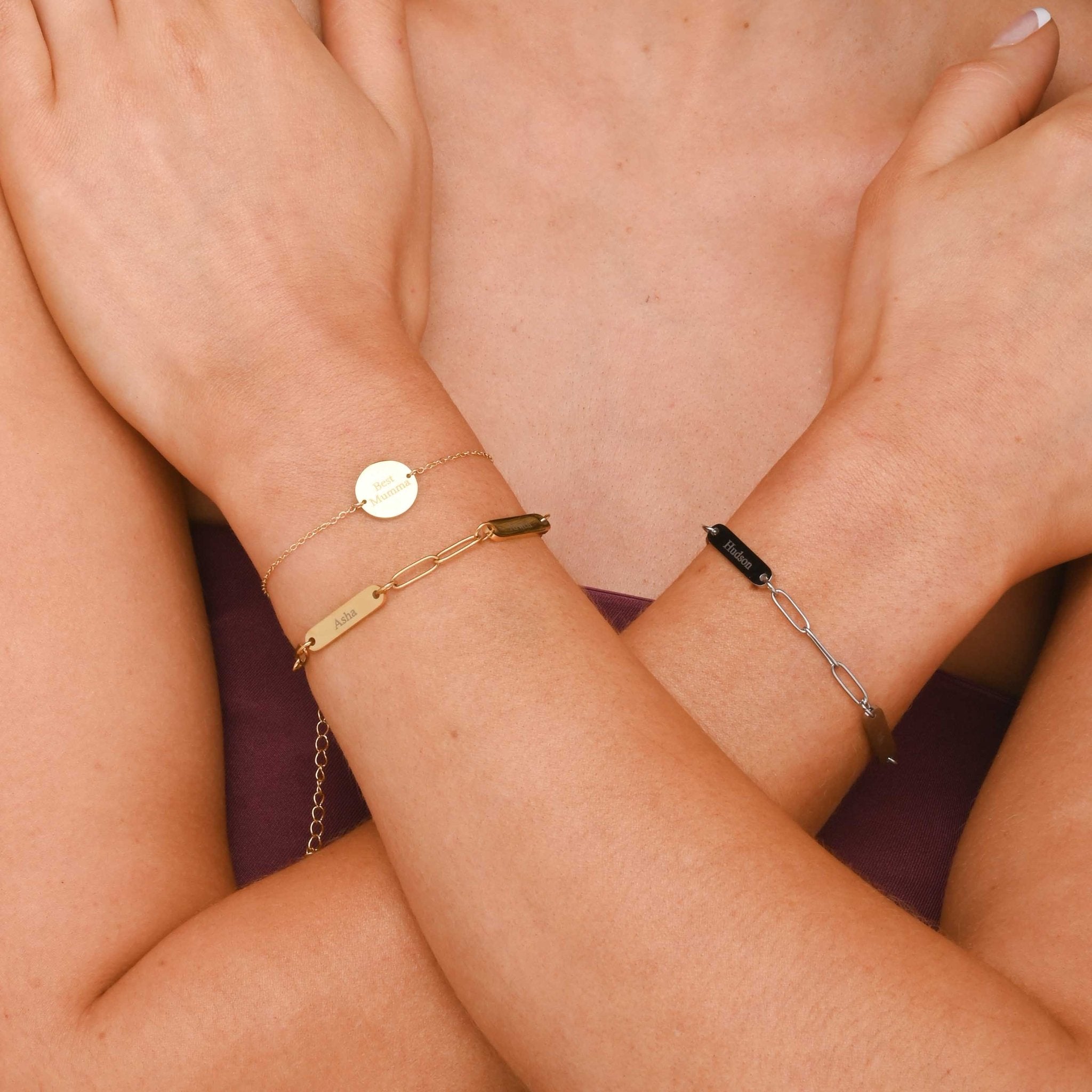 3 Bar Paper link Engraved Bracelet - Camile & Stone