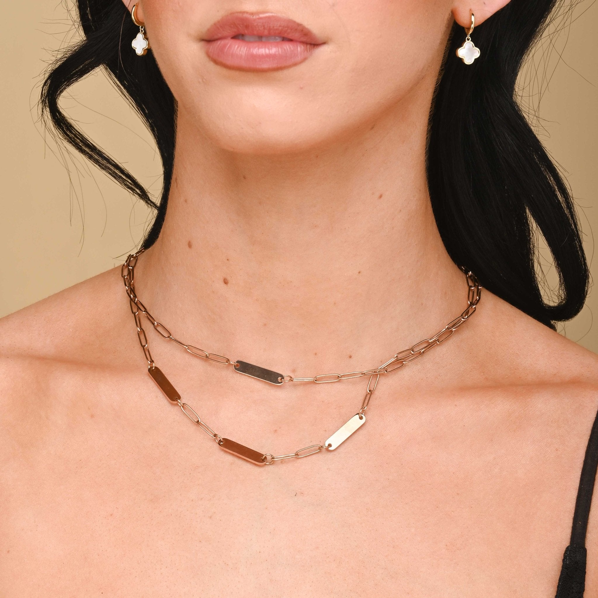 3 Bar Paper link Engraved Necklace - Camile & Stone