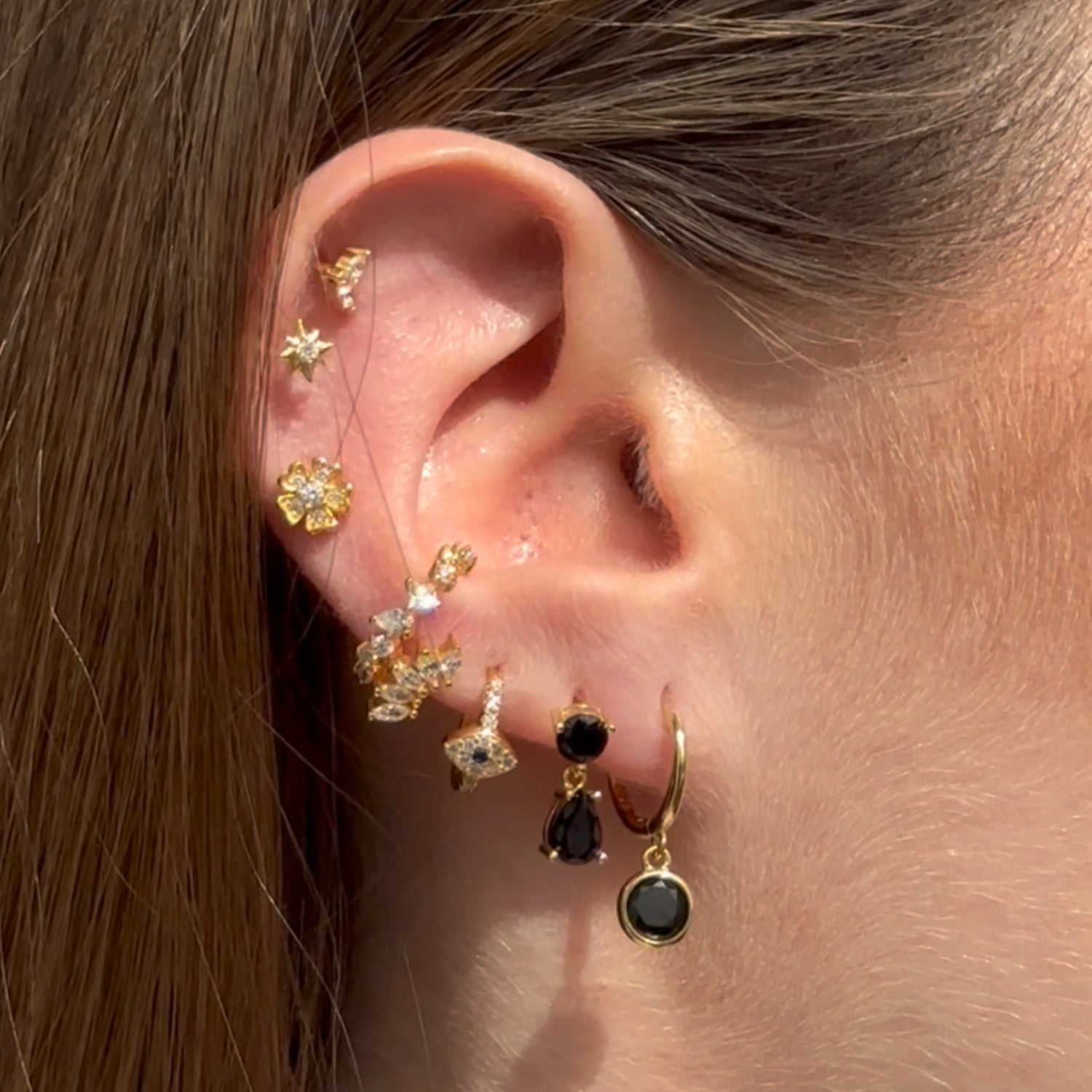 Black Circle Sapphire Hoop Earrings