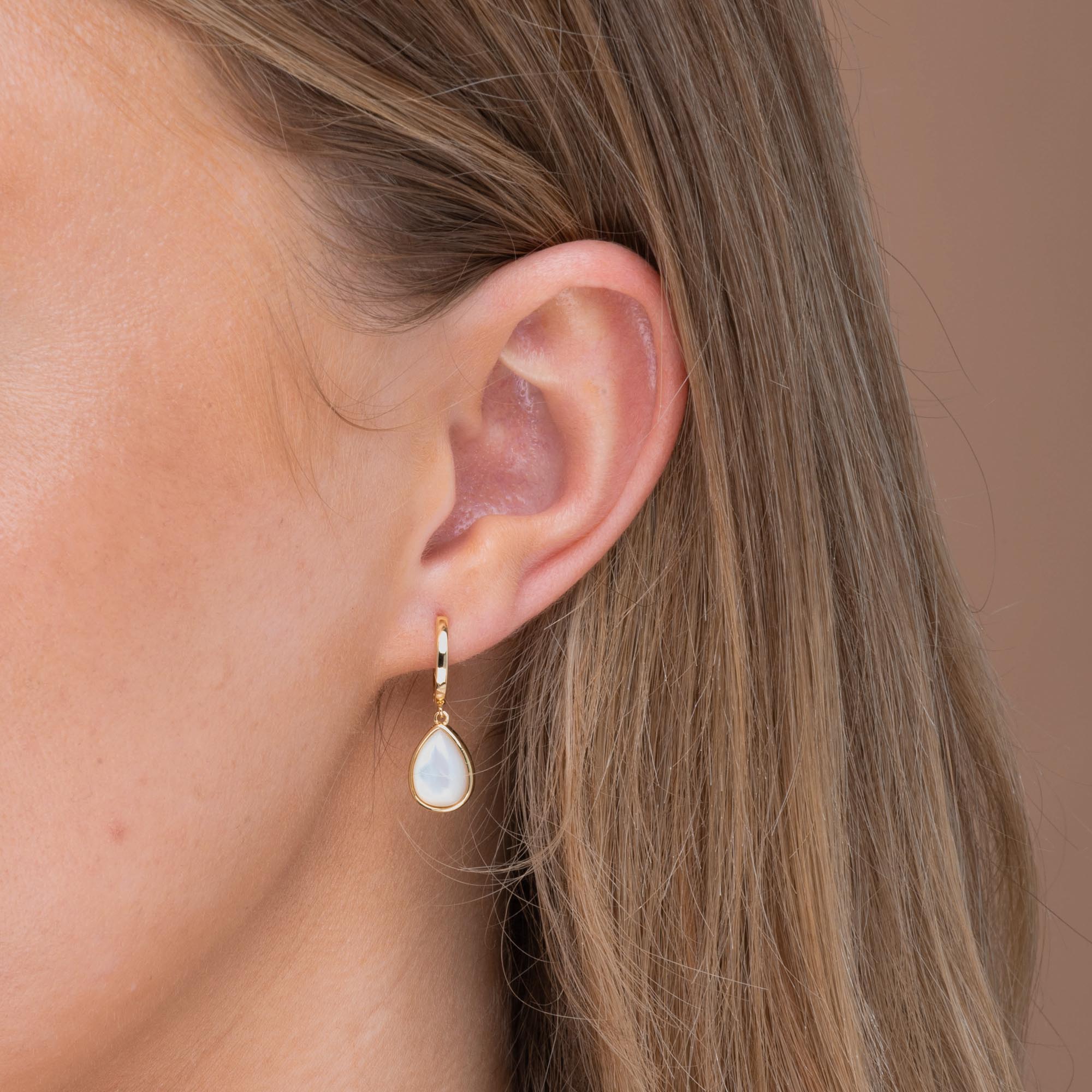 Teardrop Moonstone Huggie Hoop Earrings