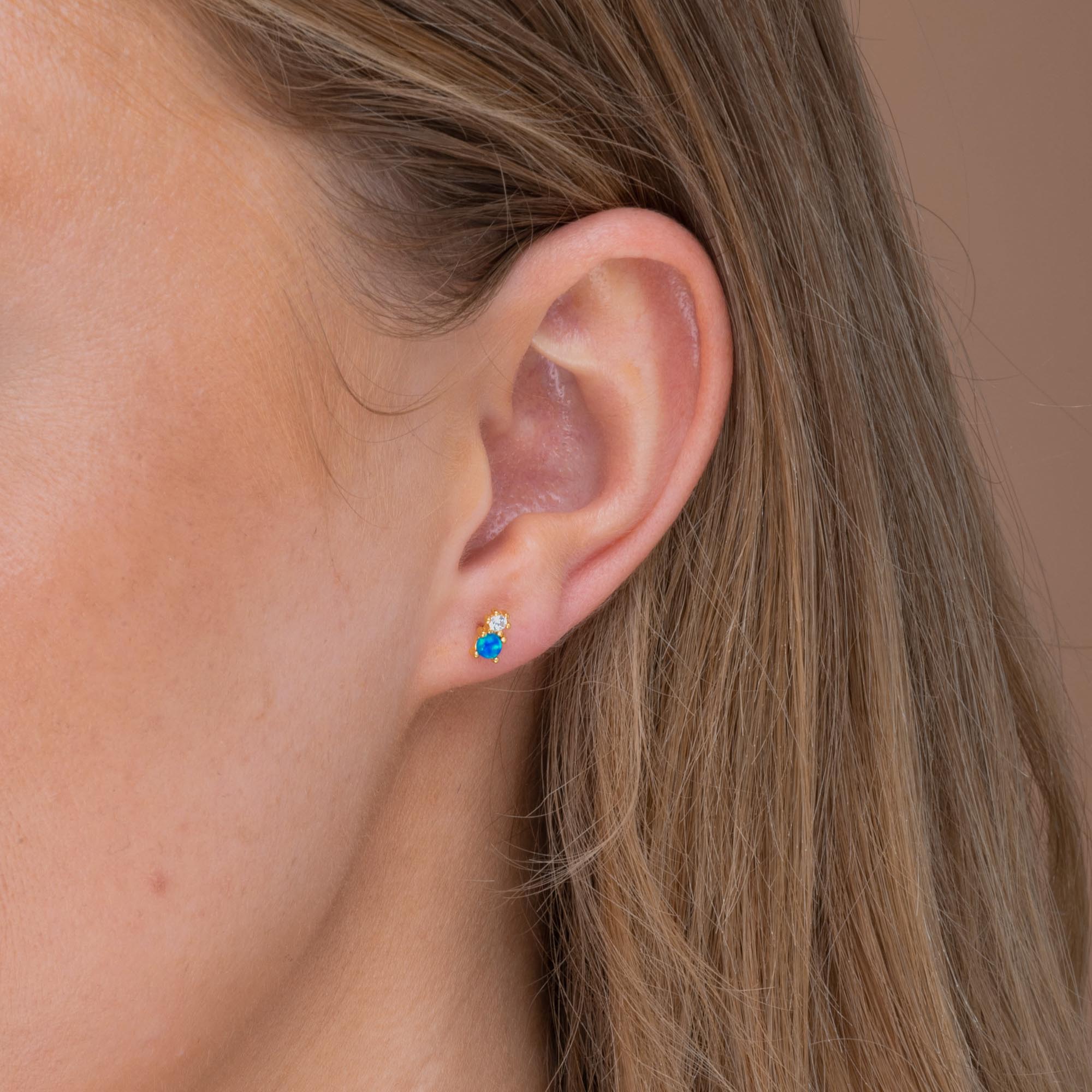 Blue Opal Sapphire Stud Earrings