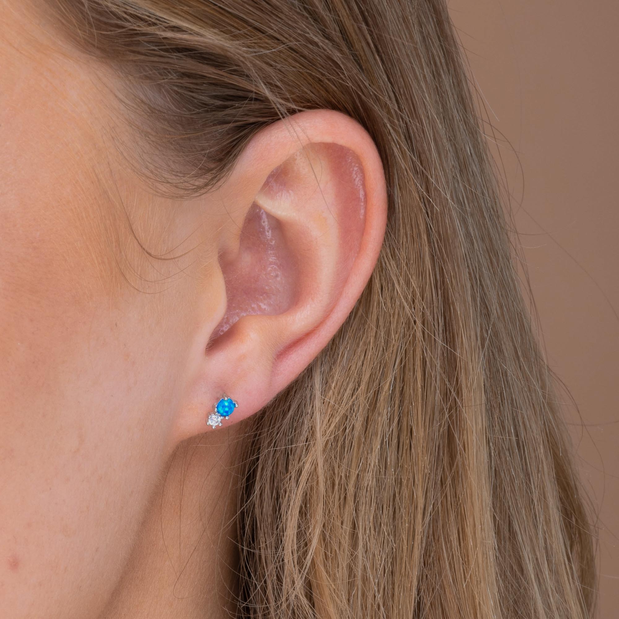 Blue Opal Sapphire Stud Earrings