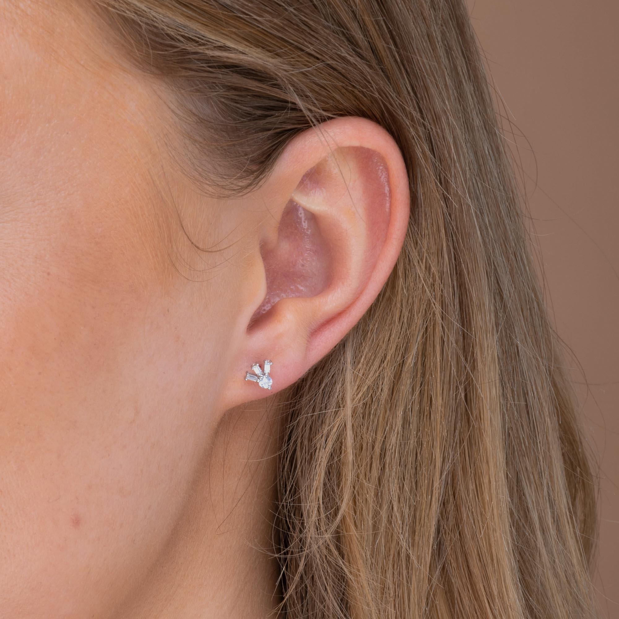 Trio Baguette Stud Earrings