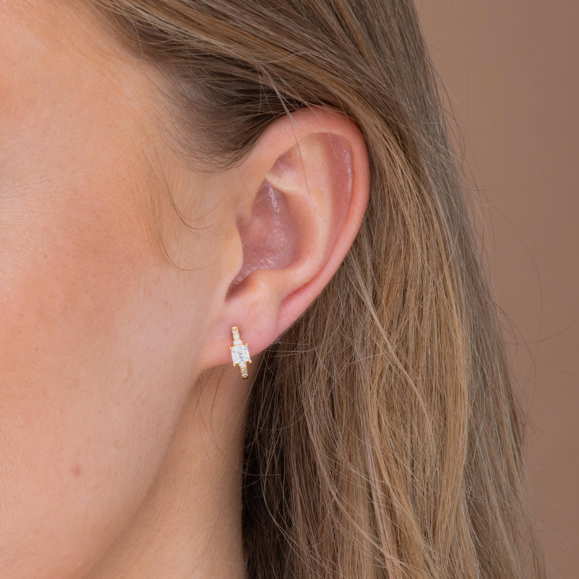 Square Sapphire Huggie Earrings