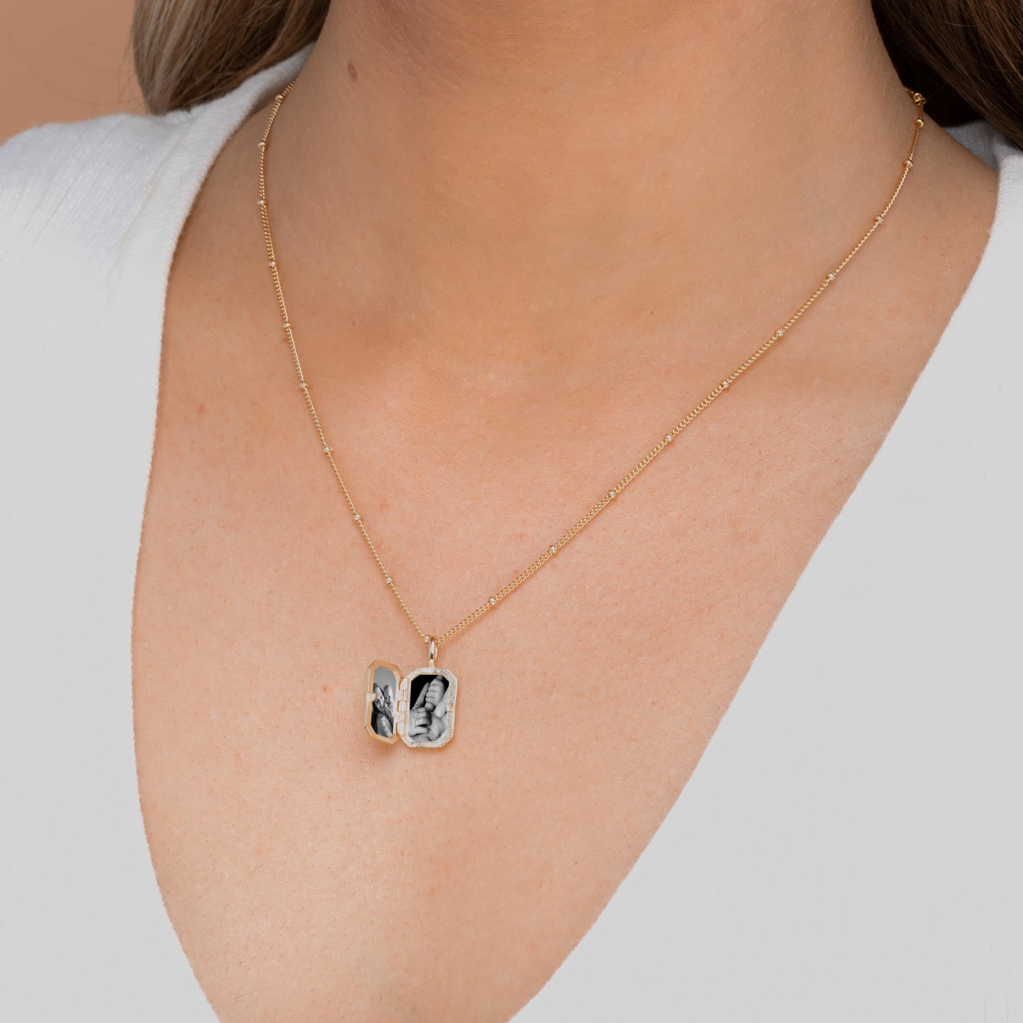 North Star Rectangular Photo Locket Necklace