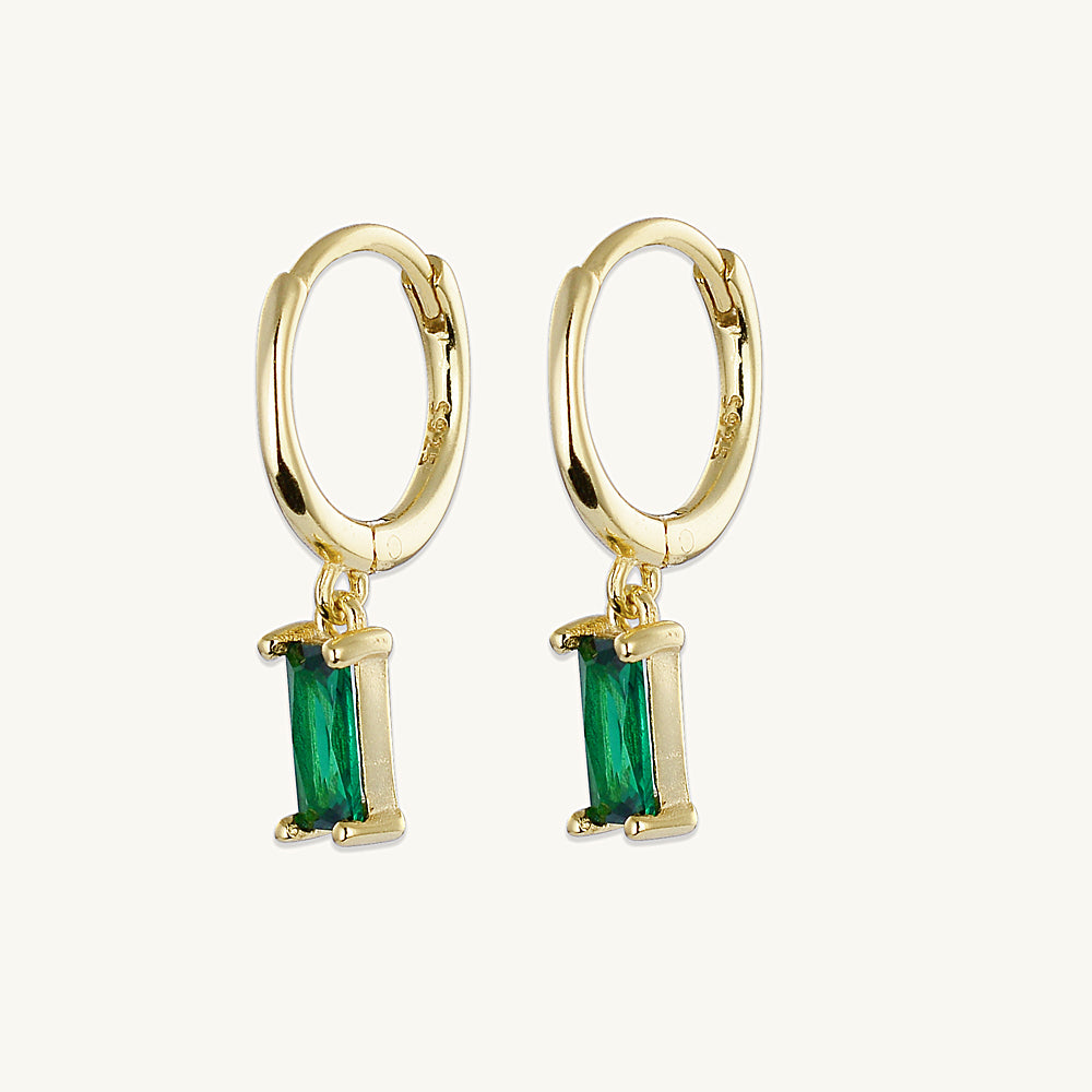 Emerald Baguette Hoop Earrings