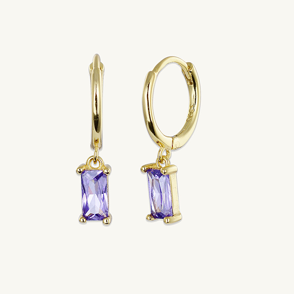 Purple Baguette Hoop Earrings