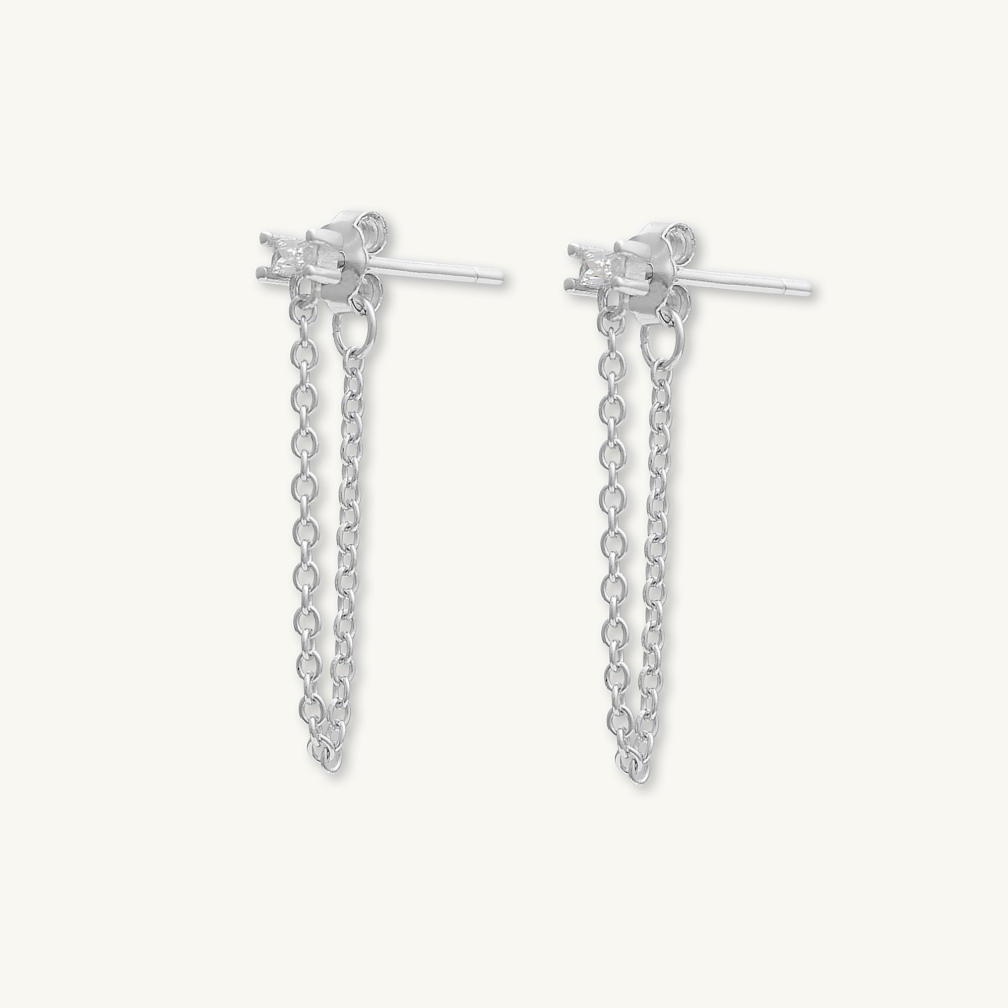 Baguette Chain Drop Stud Earrings