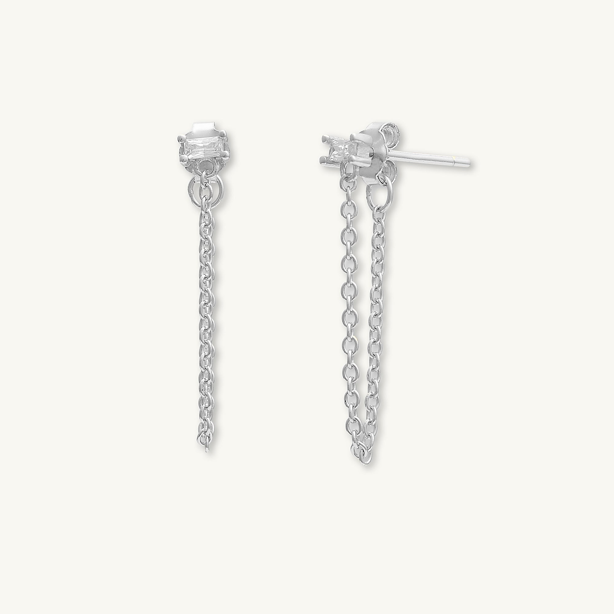 Baguette Chain Drop Stud Earrings
