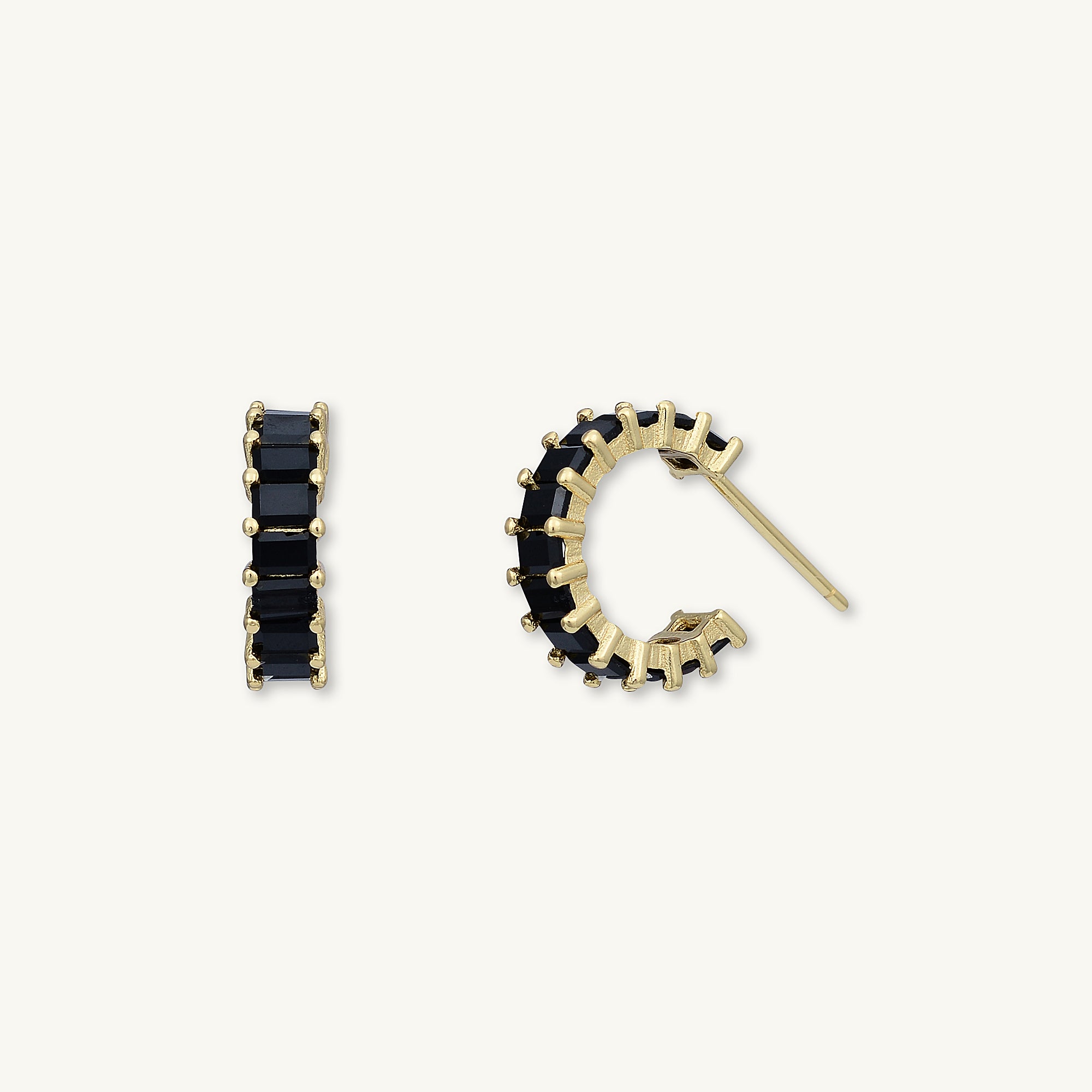 Black Statement Zirconia Huggie Hoop Earrings