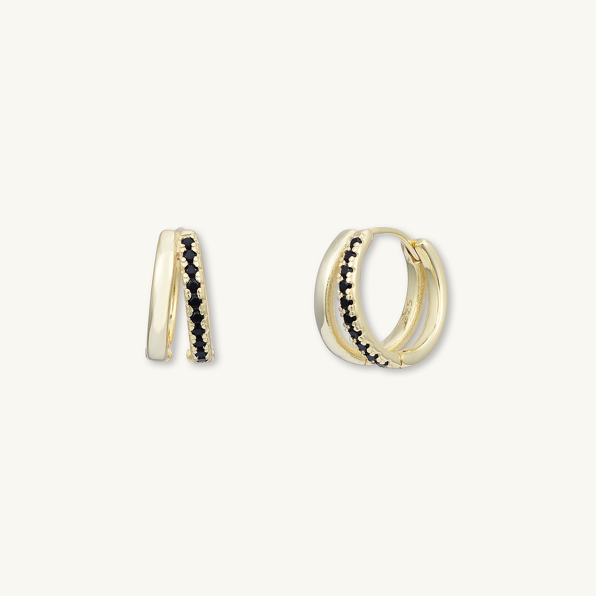 Black Double Zirconia Huggie Hoop Earrings