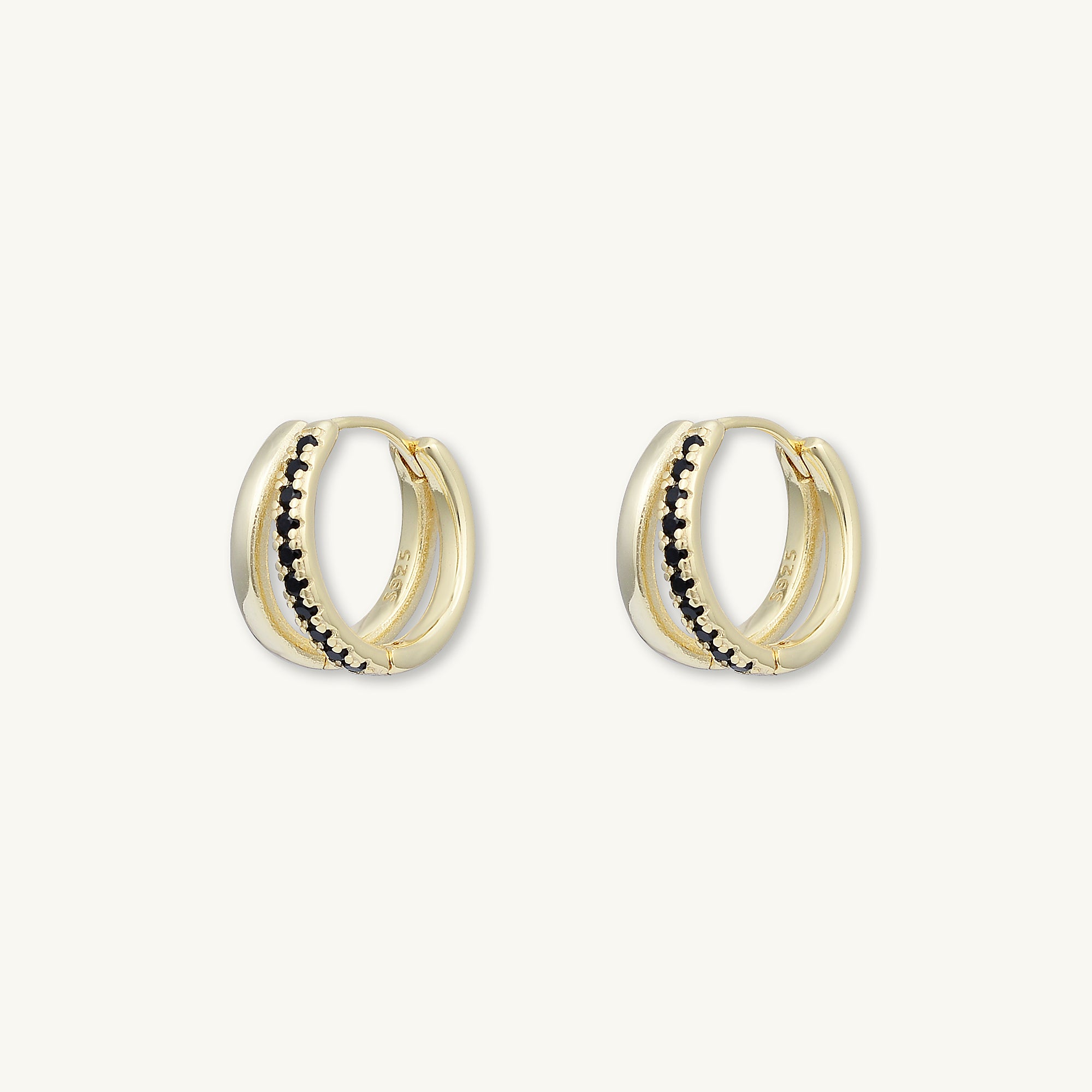 Black Double Zirconia Huggie Hoop Earrings