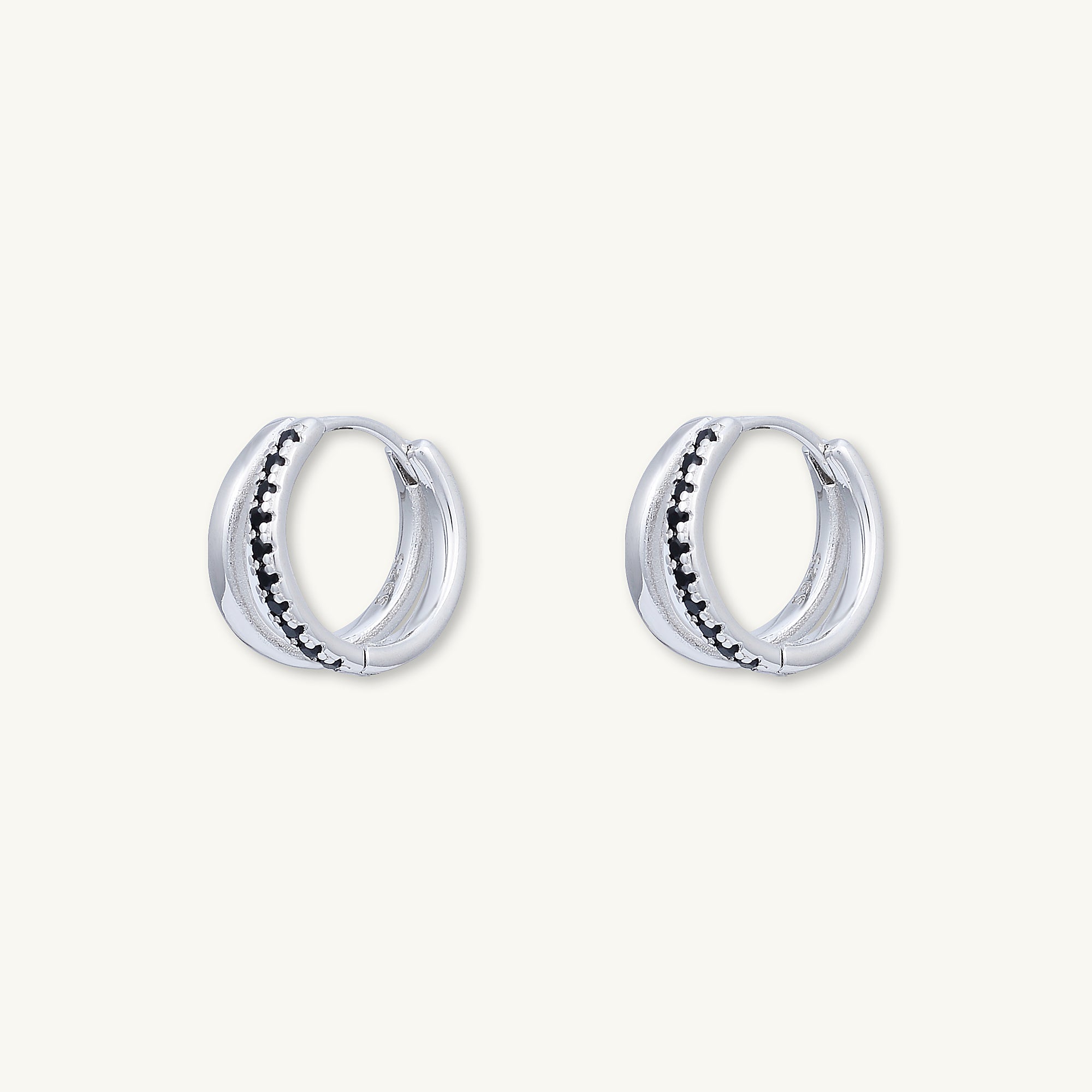 Black Double Zirconia Huggie Hoop Earrings