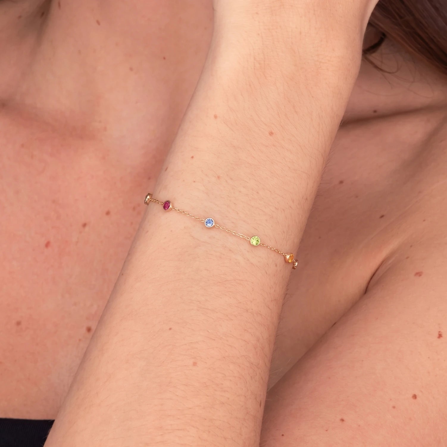 The Multi Birthstone Chain Bracelet Gold