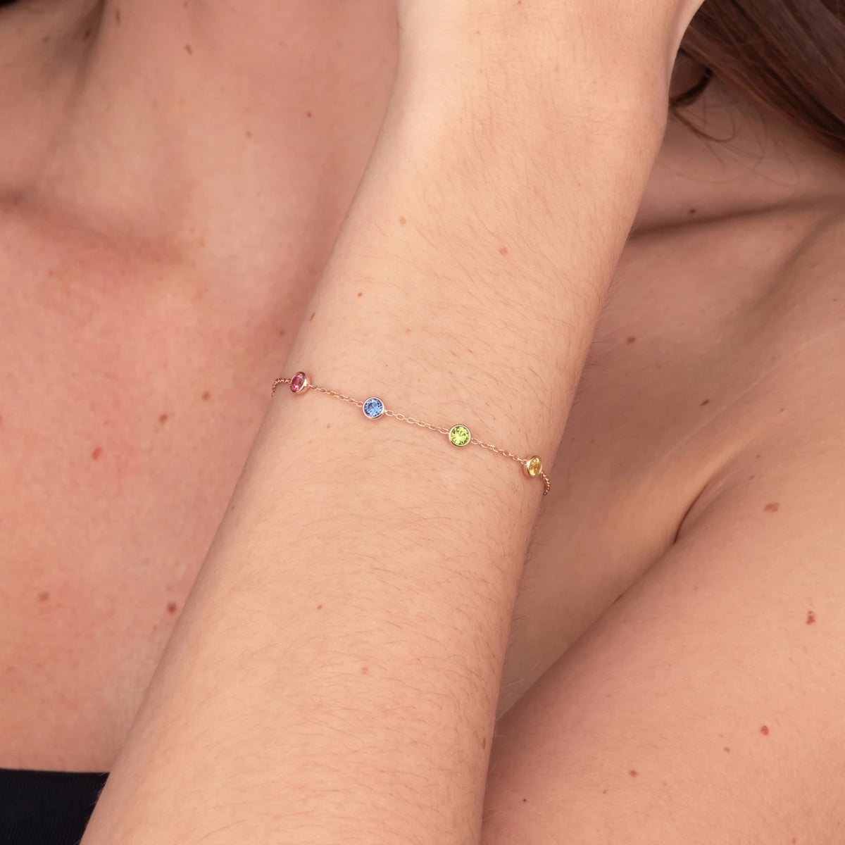 The Multi Birthstone Chain Bracelet Gold