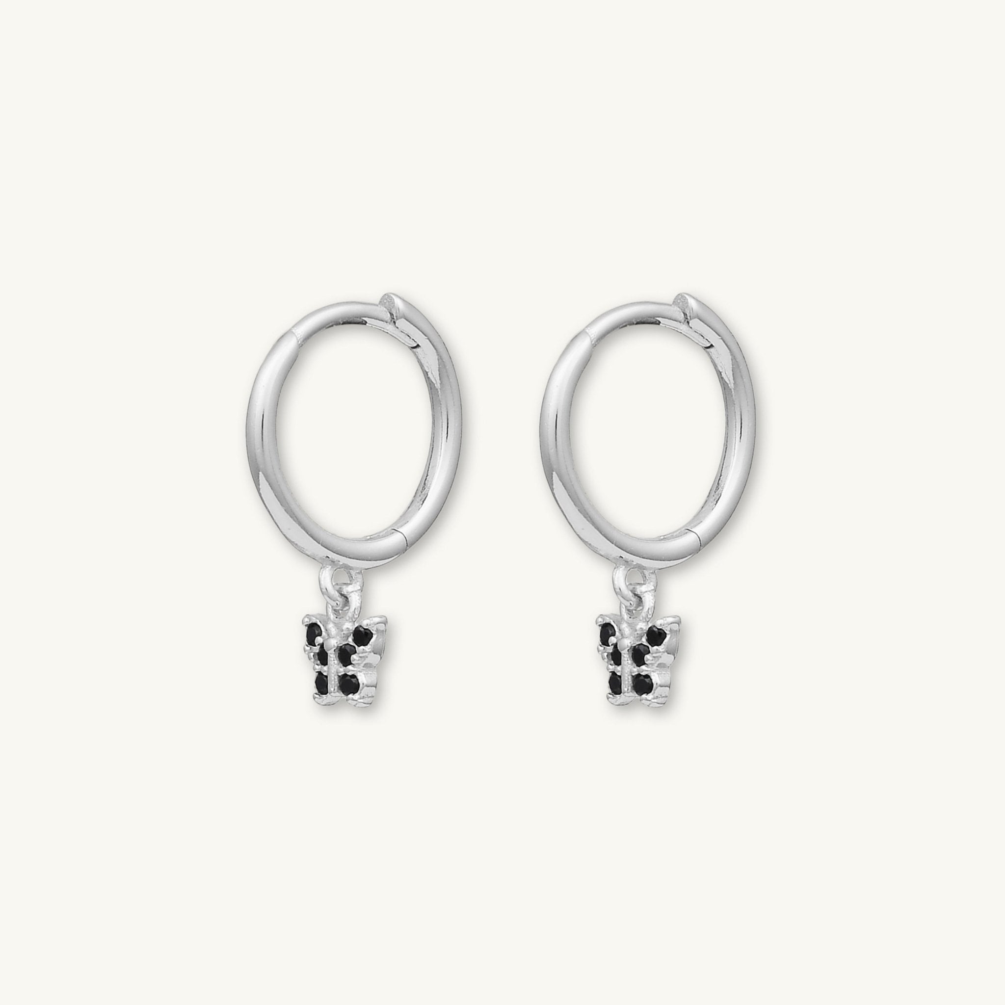 Black Butterfly Zirconia Drop Huggie Earrings - Camile & Stone