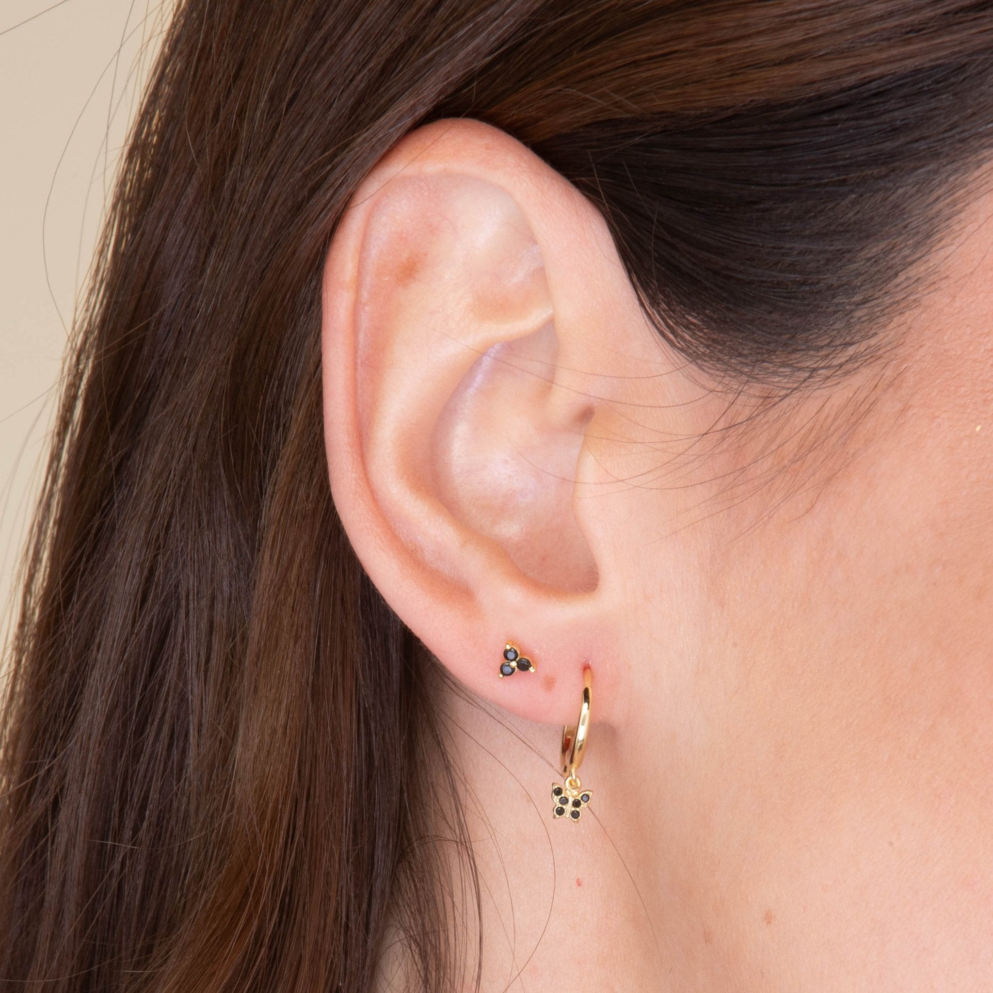 Black Butterfly Zirconia Drop Huggie Earrings - Camile & Stone