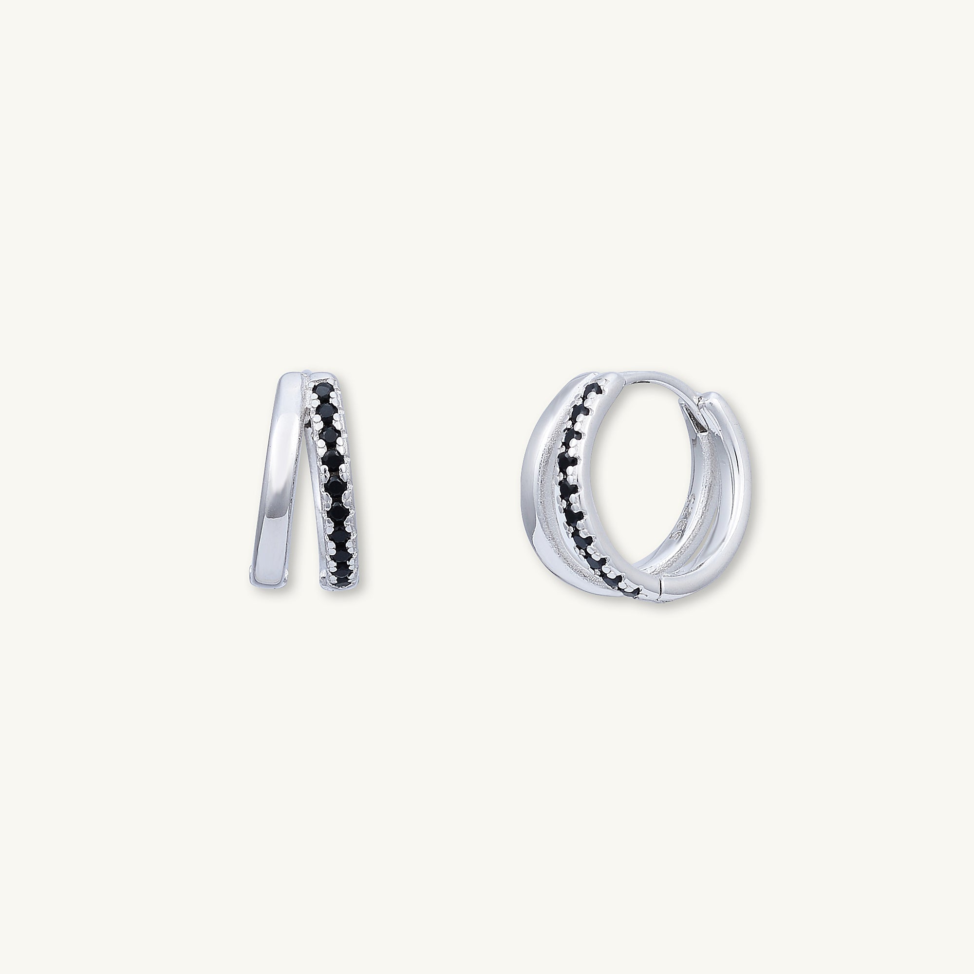 Black Double Zirconia Huggie Hoop Earrings - Camile & Stone