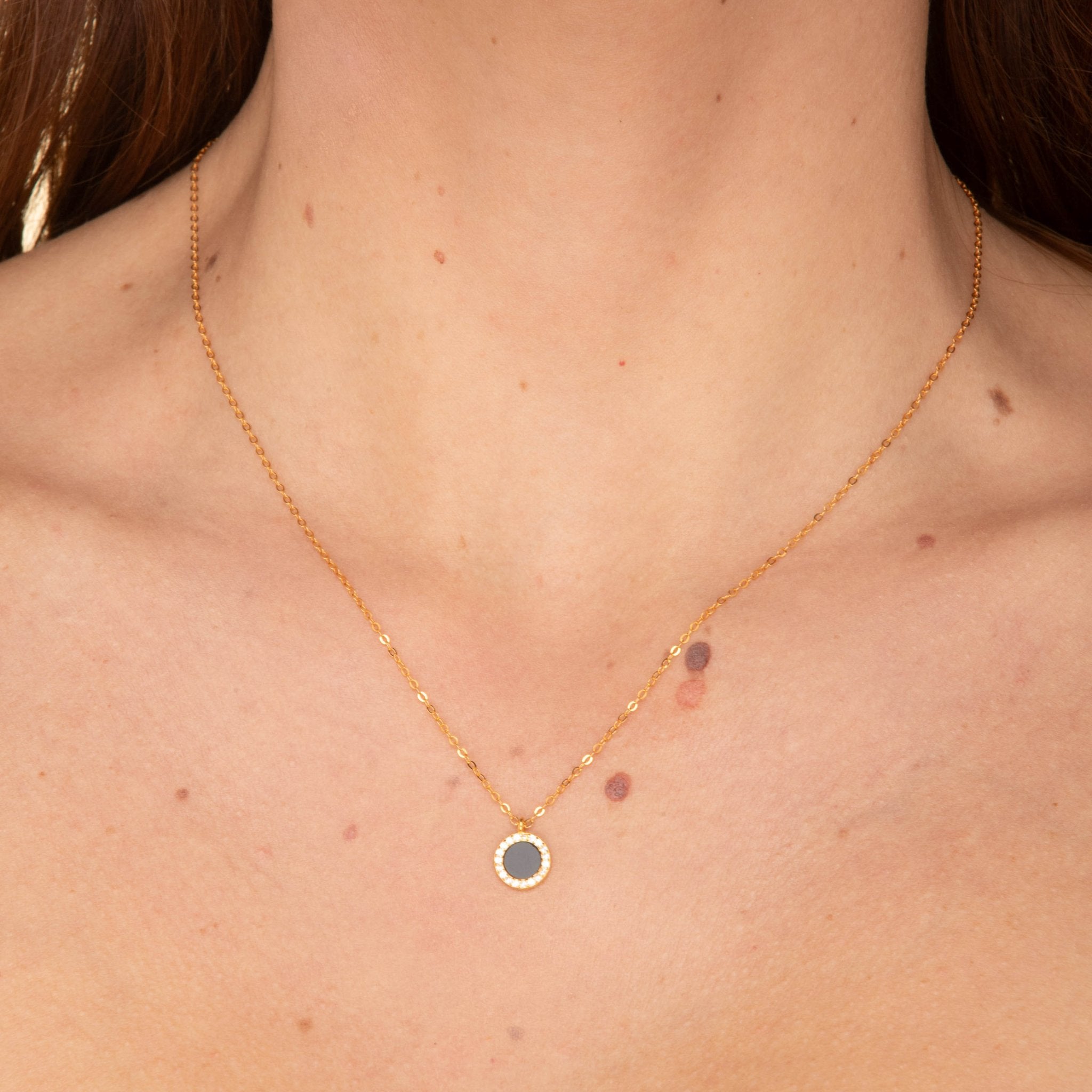 Black Lacquered Circle Necklace - Camile & Stone