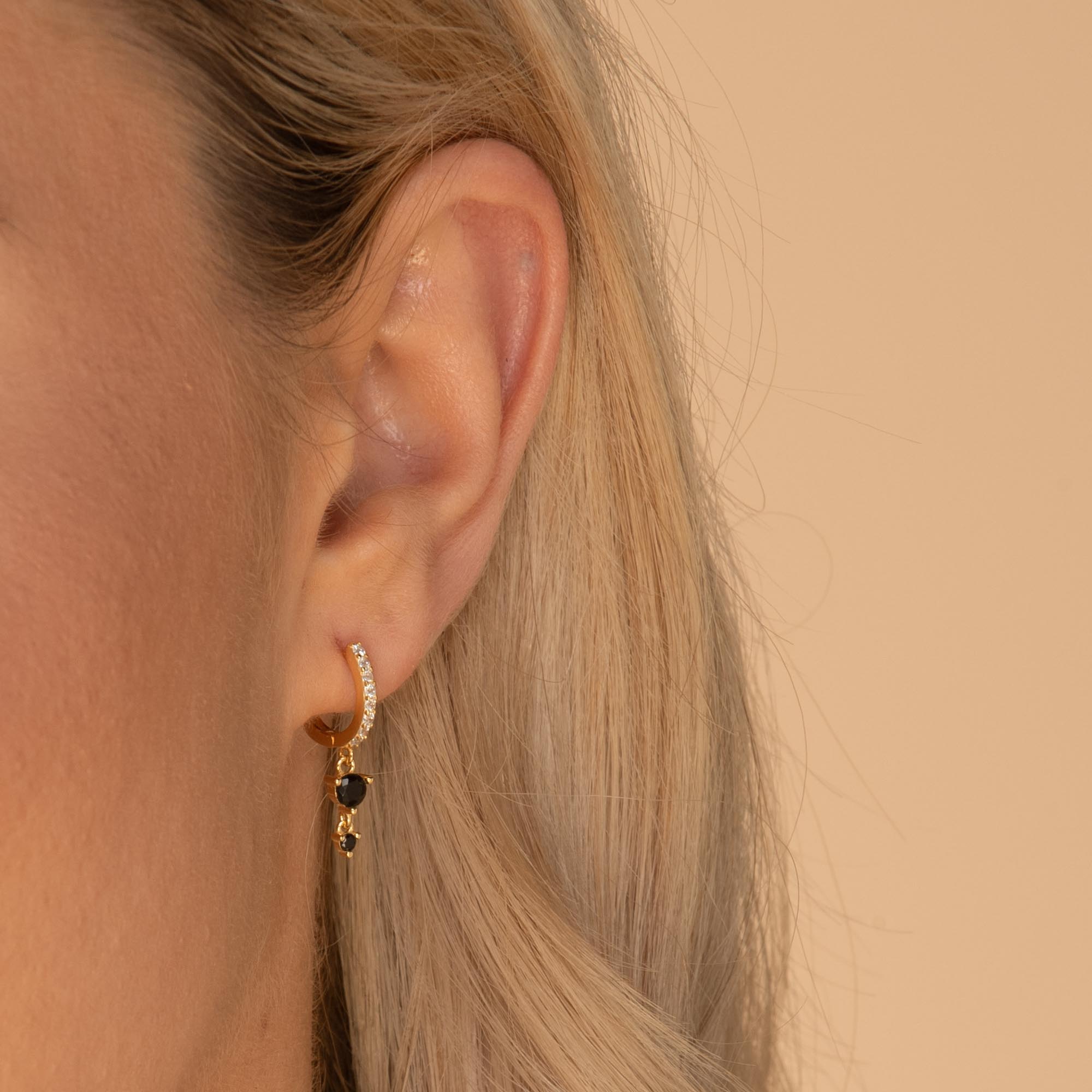 Black Sapphire Double Dangling Huggie Earrings - Camile & Stone