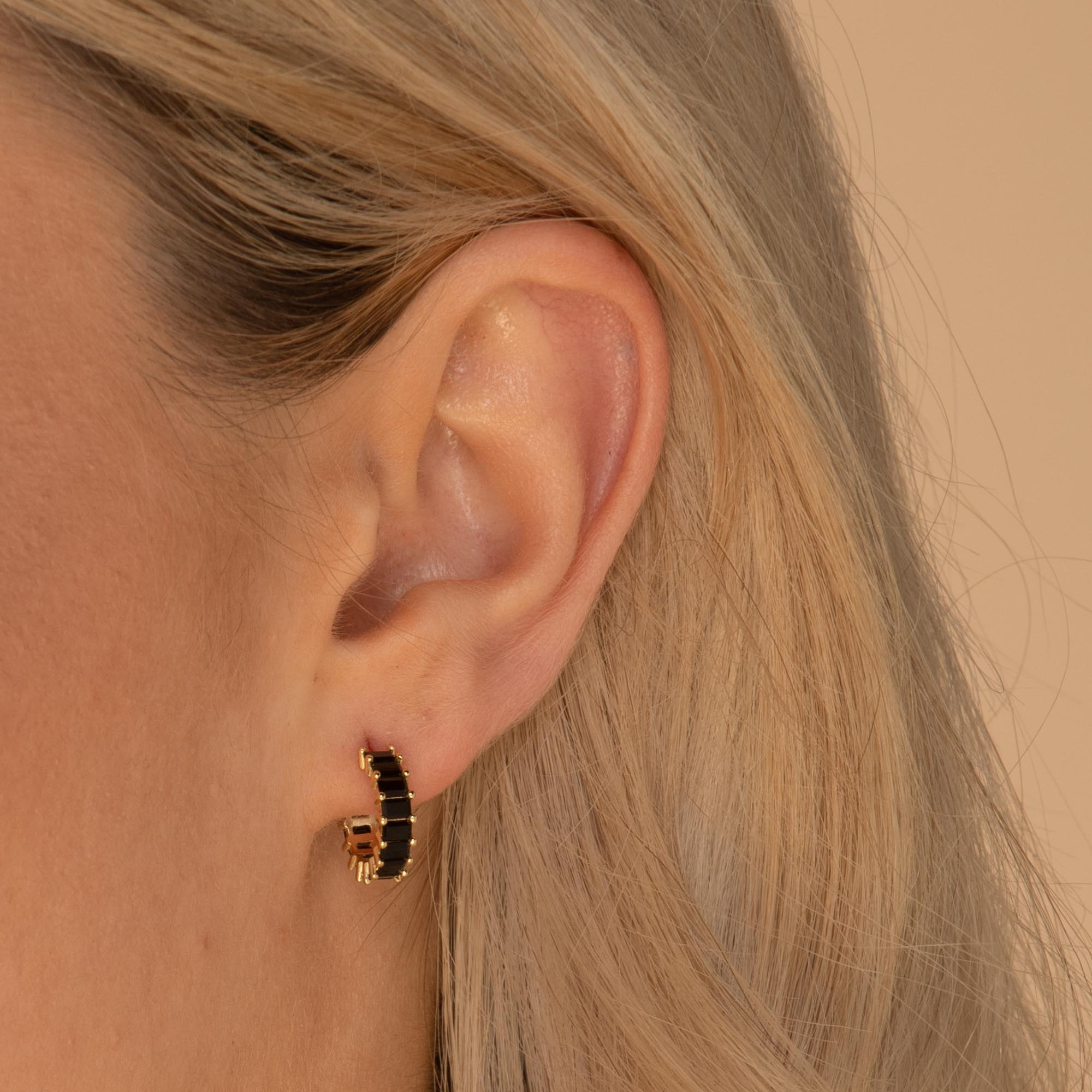 Black Statement Zirconia Huggie Hoop Earrings - Camile & Stone