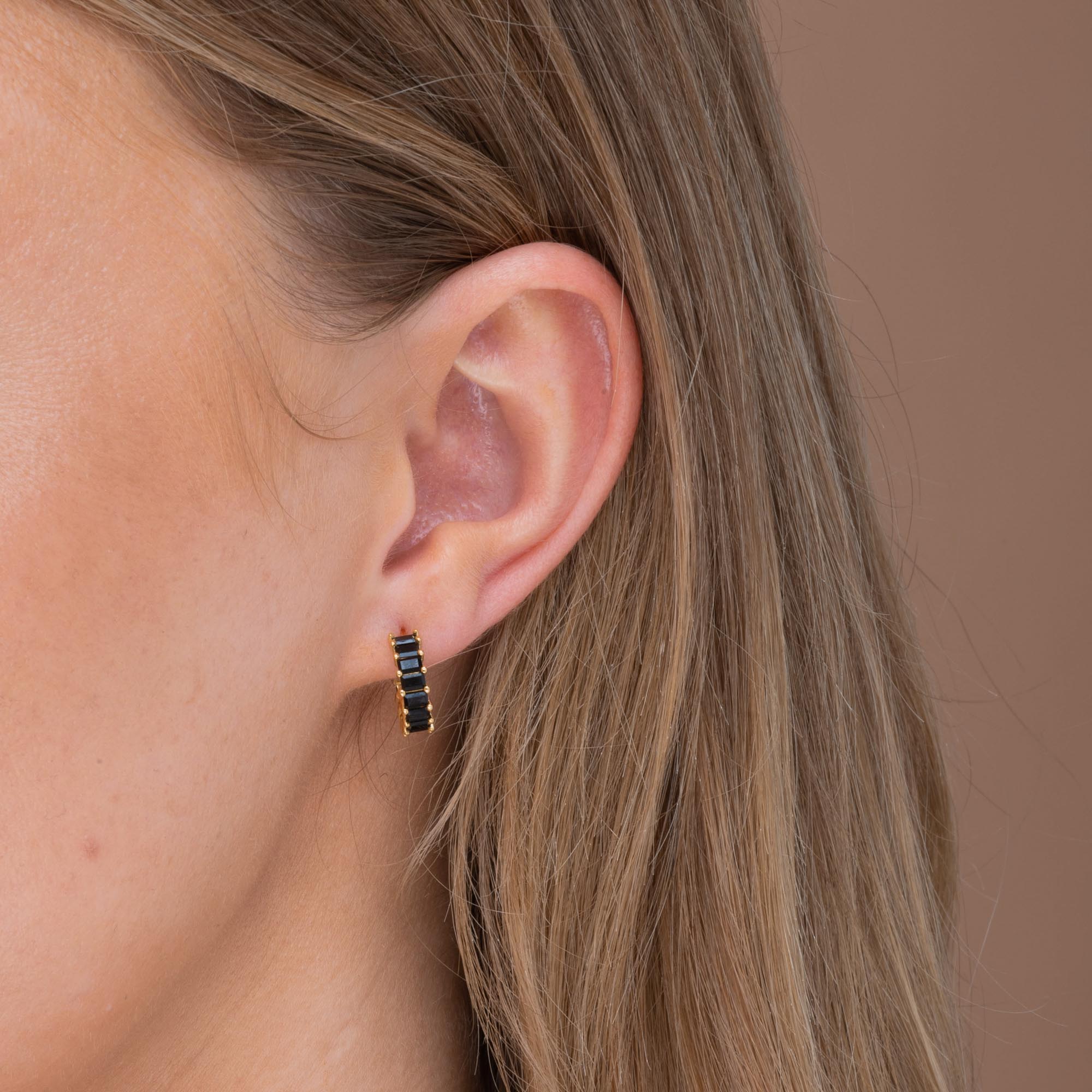 Black Statement Zirconia Huggie Hoop Earrings - Camile & Stone