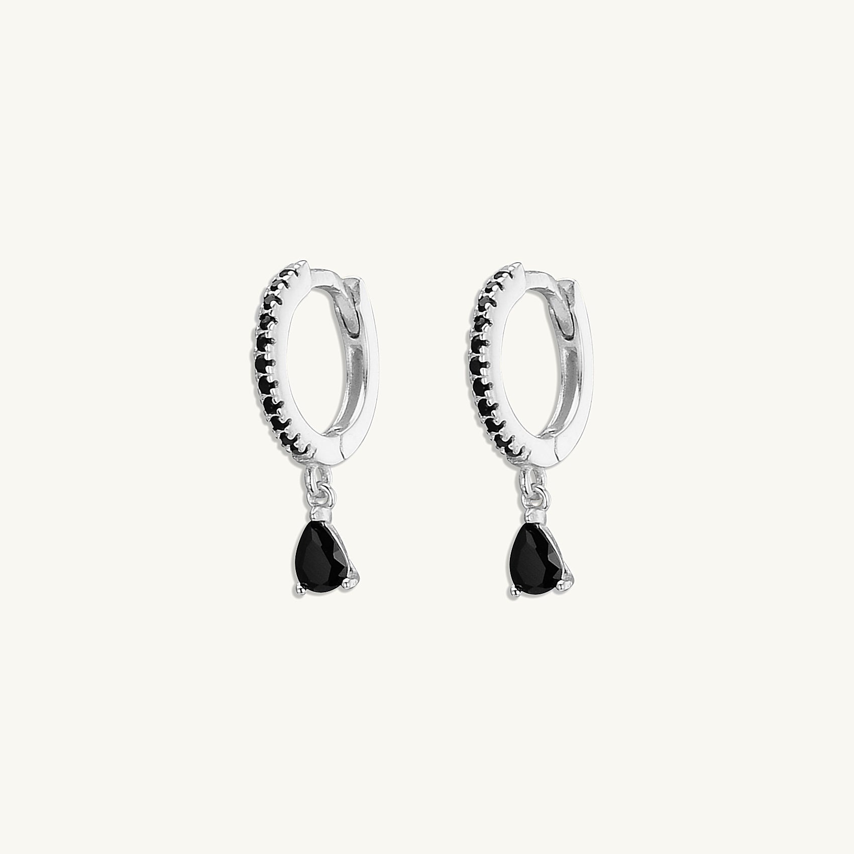 Black Teardrop Solitaire Hoops - Camile & Stone