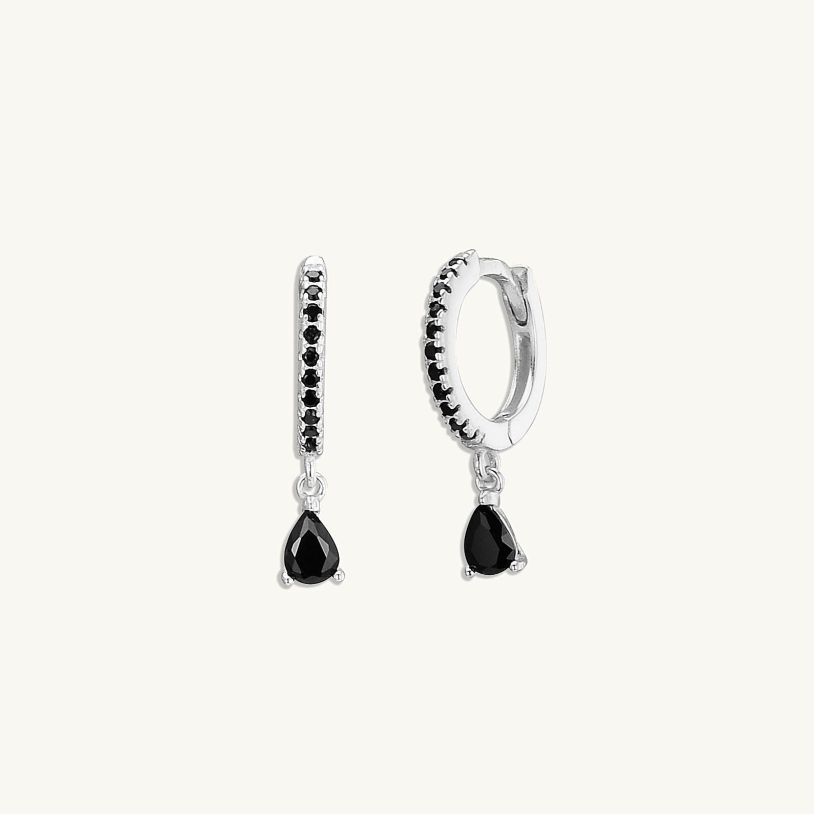 Black Teardrop Solitaire Hoops - Camile & Stone