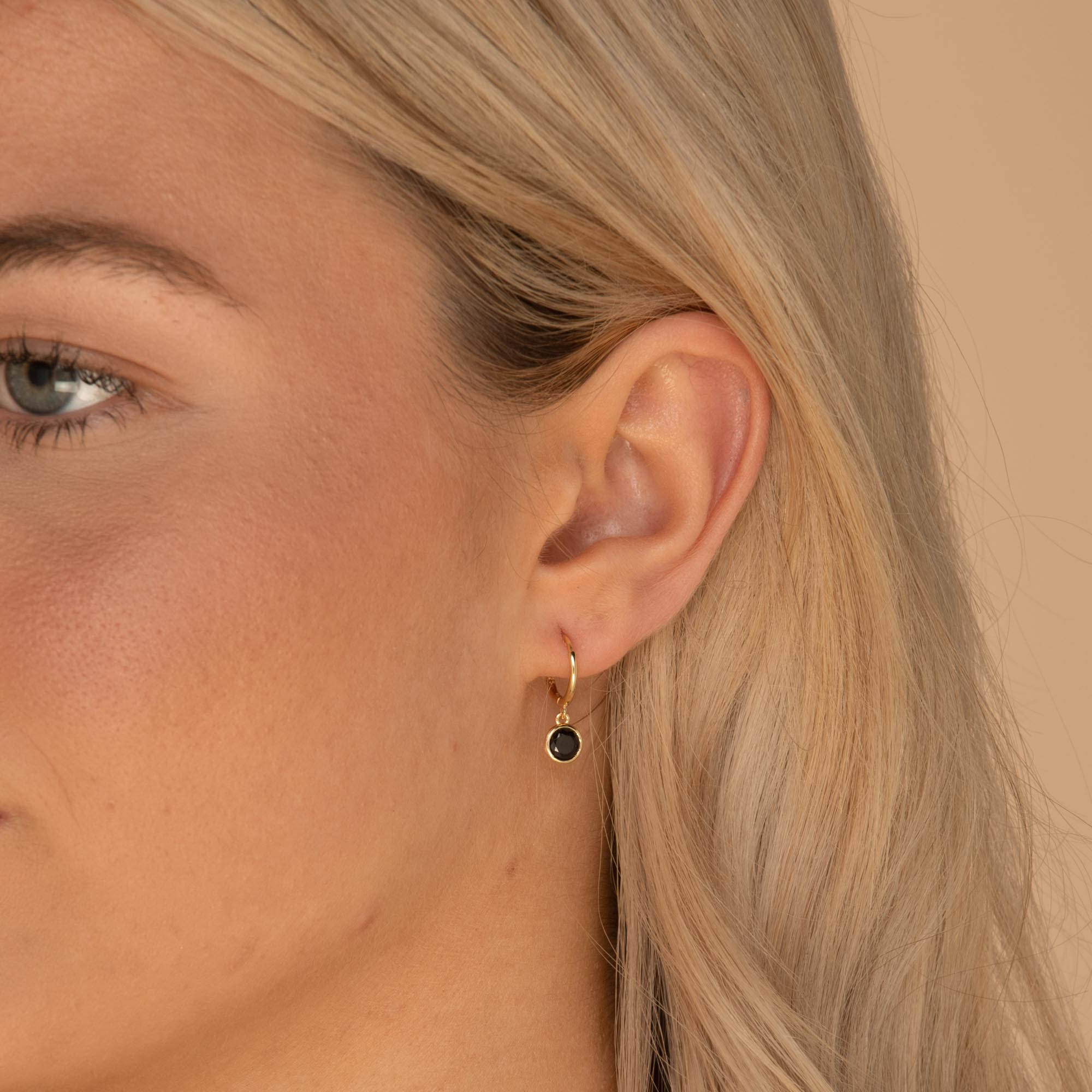 Black Circle Sapphire Hoop Earrings