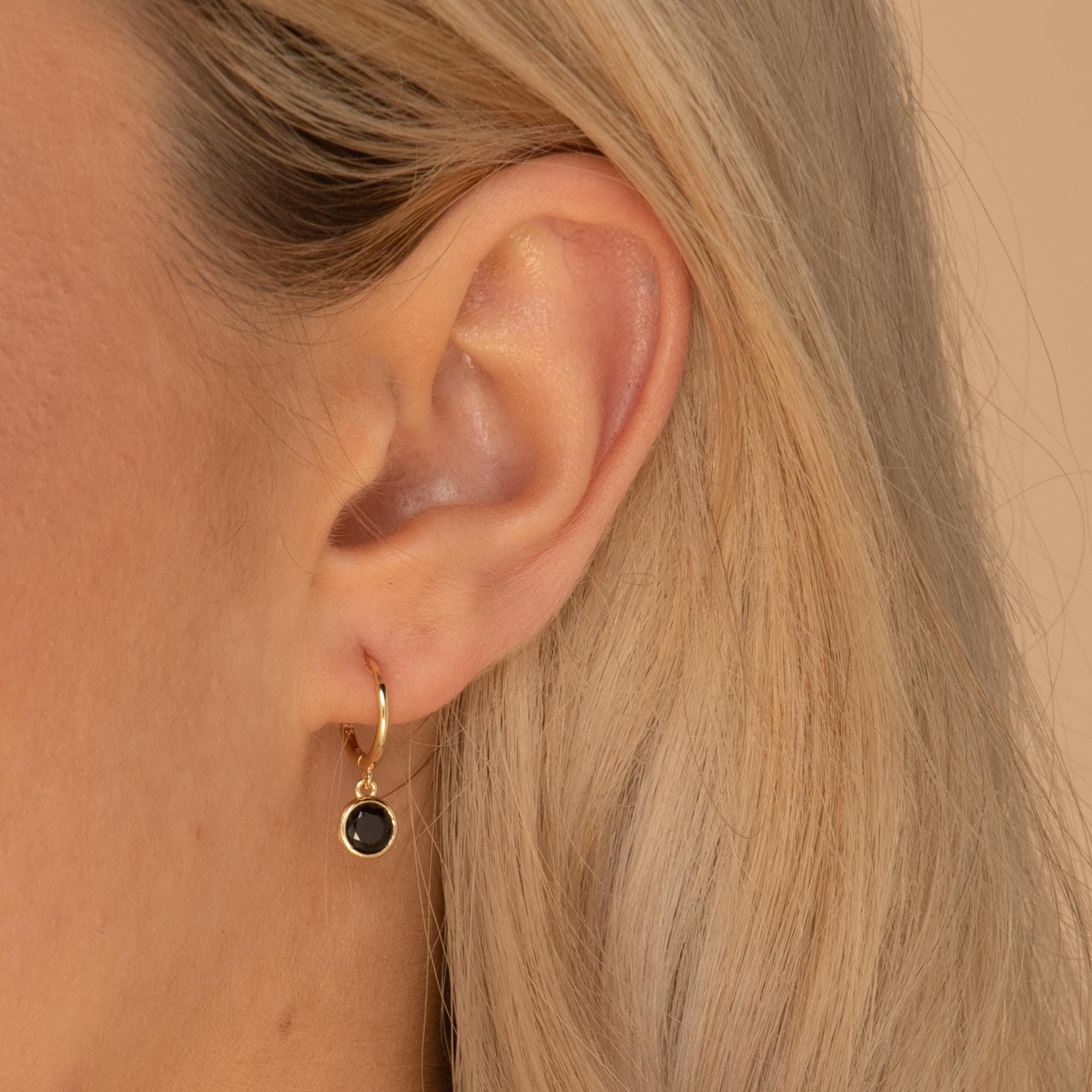 Black Circle Sapphire Hoop Earrings