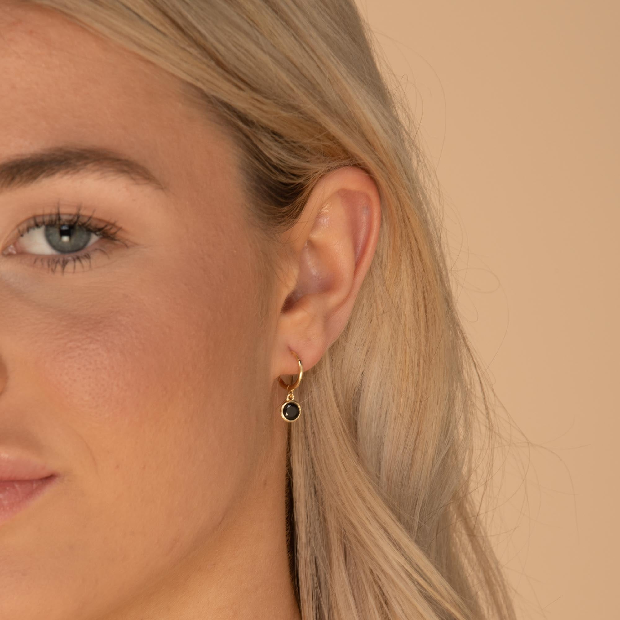 Black Circle Sapphire Hoop Earrings