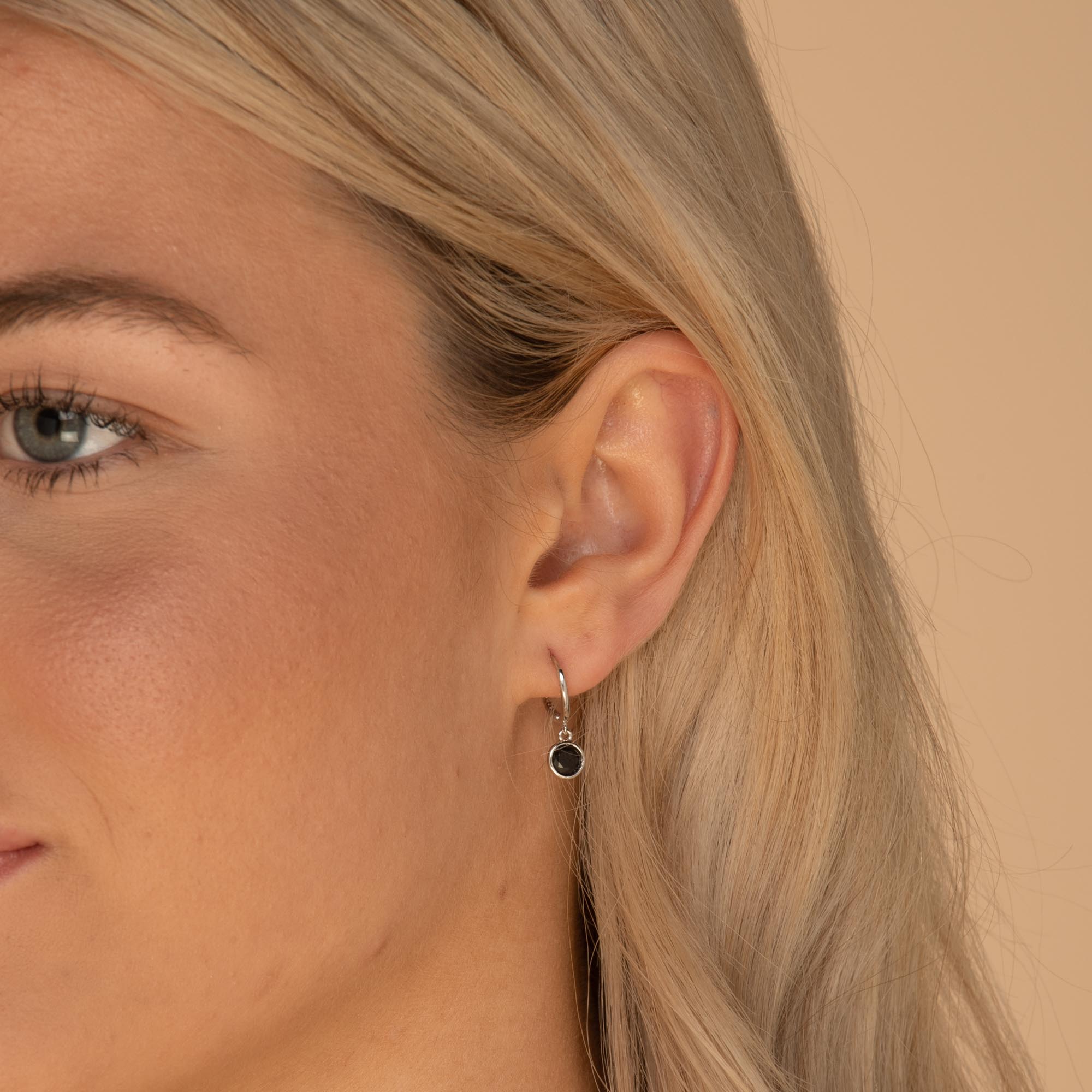 Black Circle Sapphire Hoop Earrings
