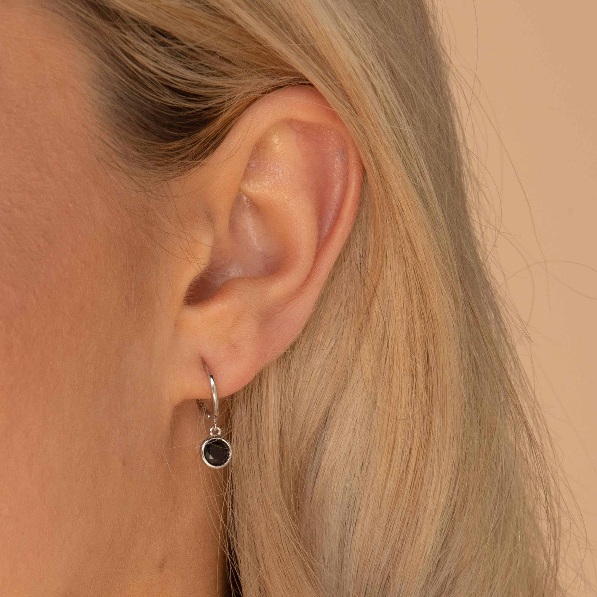 Black Circle Sapphire Hoop Earrings