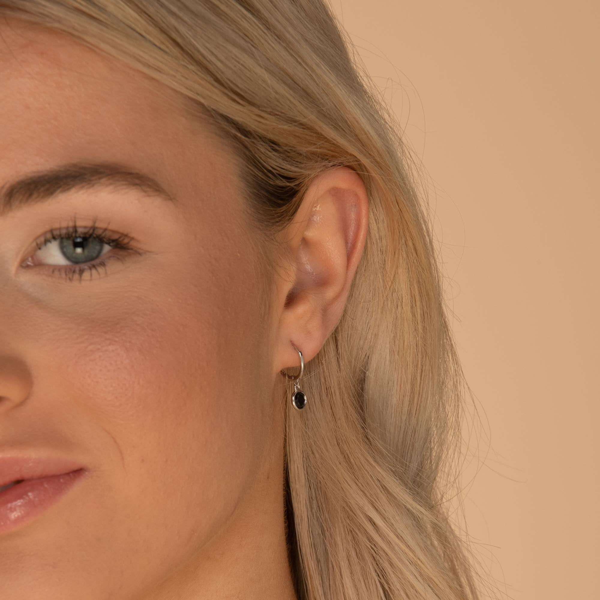 Black Circle Sapphire Hoop Earrings