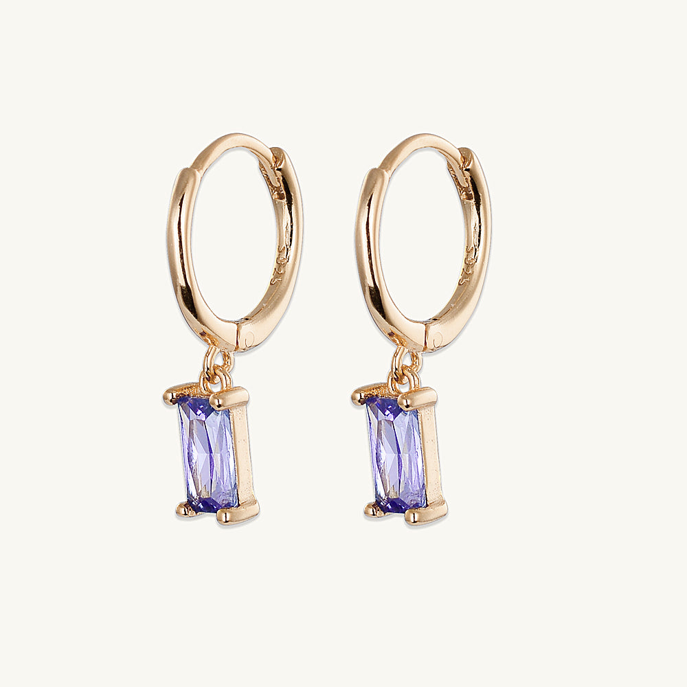 Purple Baguette Hoop Earrings