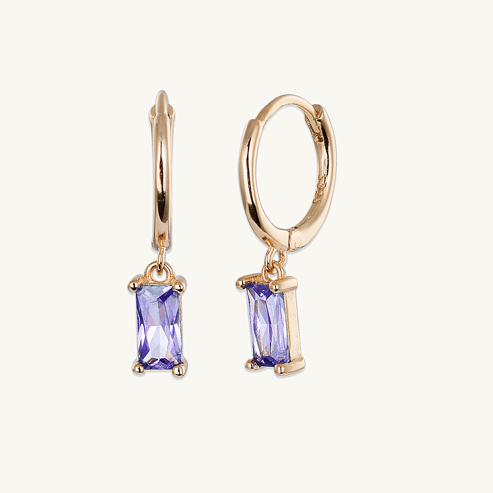 Purple Baguette Hoop Earrings