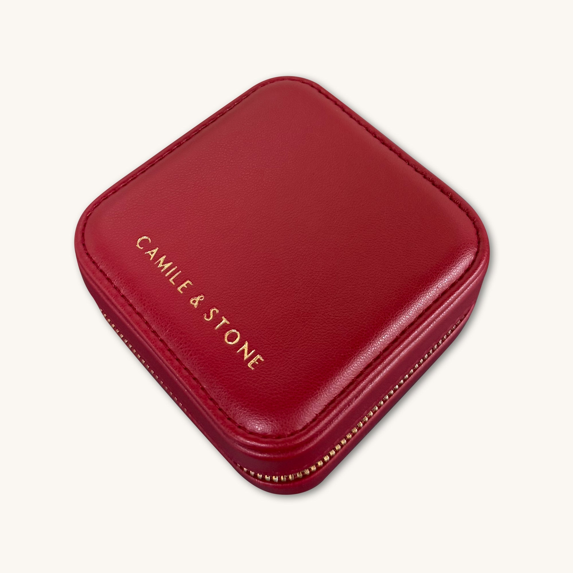 Cherry Red Pebble Velvet Leather Jewellery Travel Case - Camile & Stone
