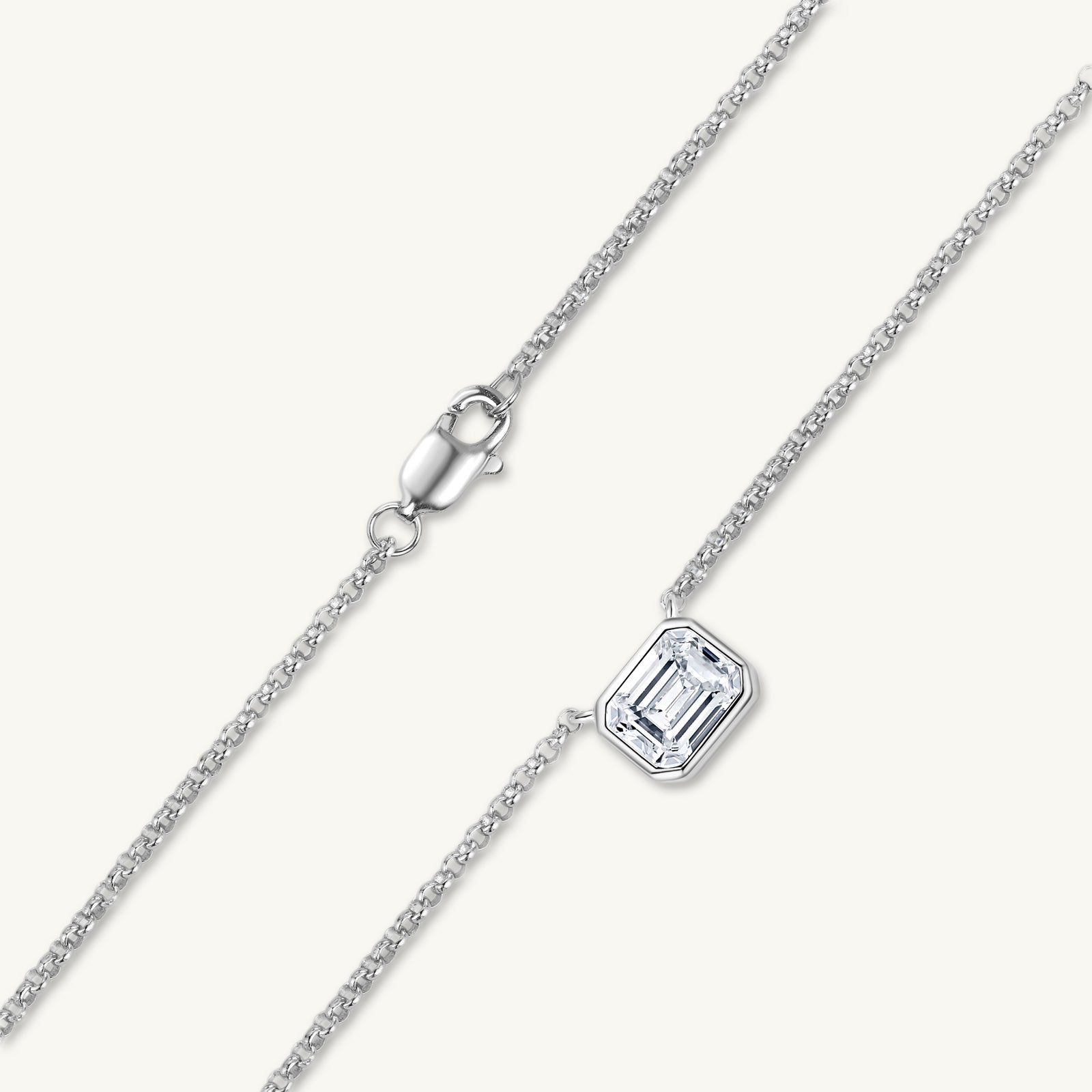 Classic Emerald Bezel Moissanite Necklace 1 Carat - Camile & Stone