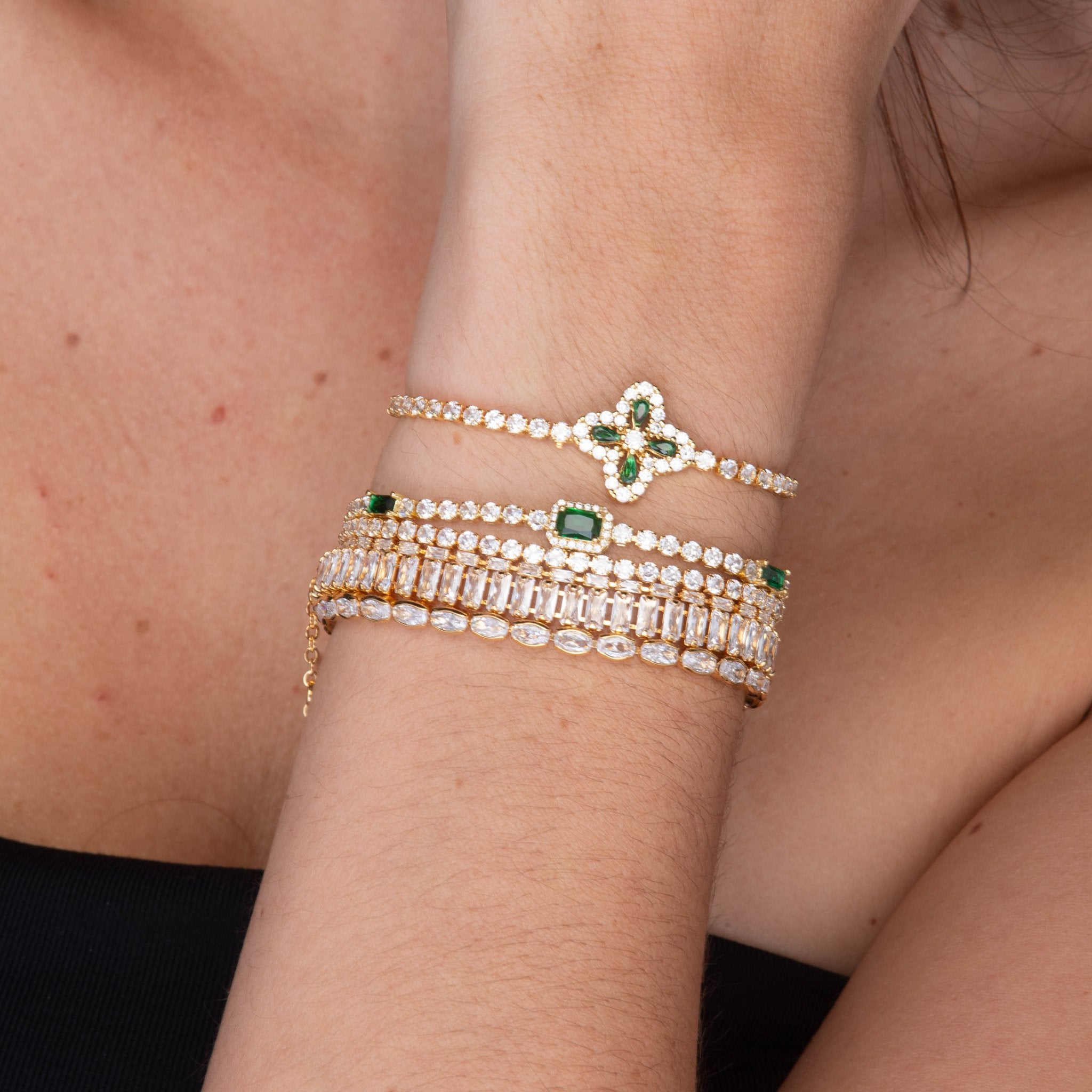 Clover Emerald Tennis Bracelet - Camile & Stone