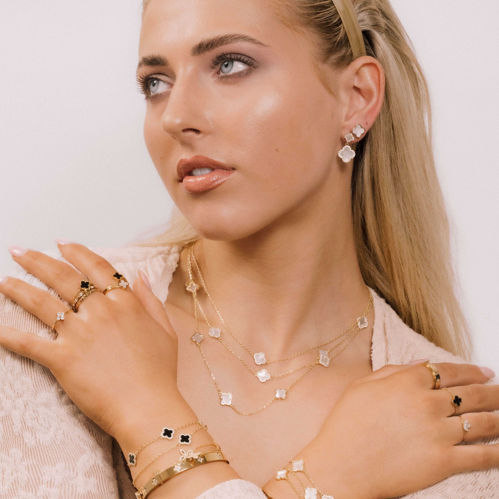 Clover Mother Of Pearl Huggie Earrings - Camile & Stone