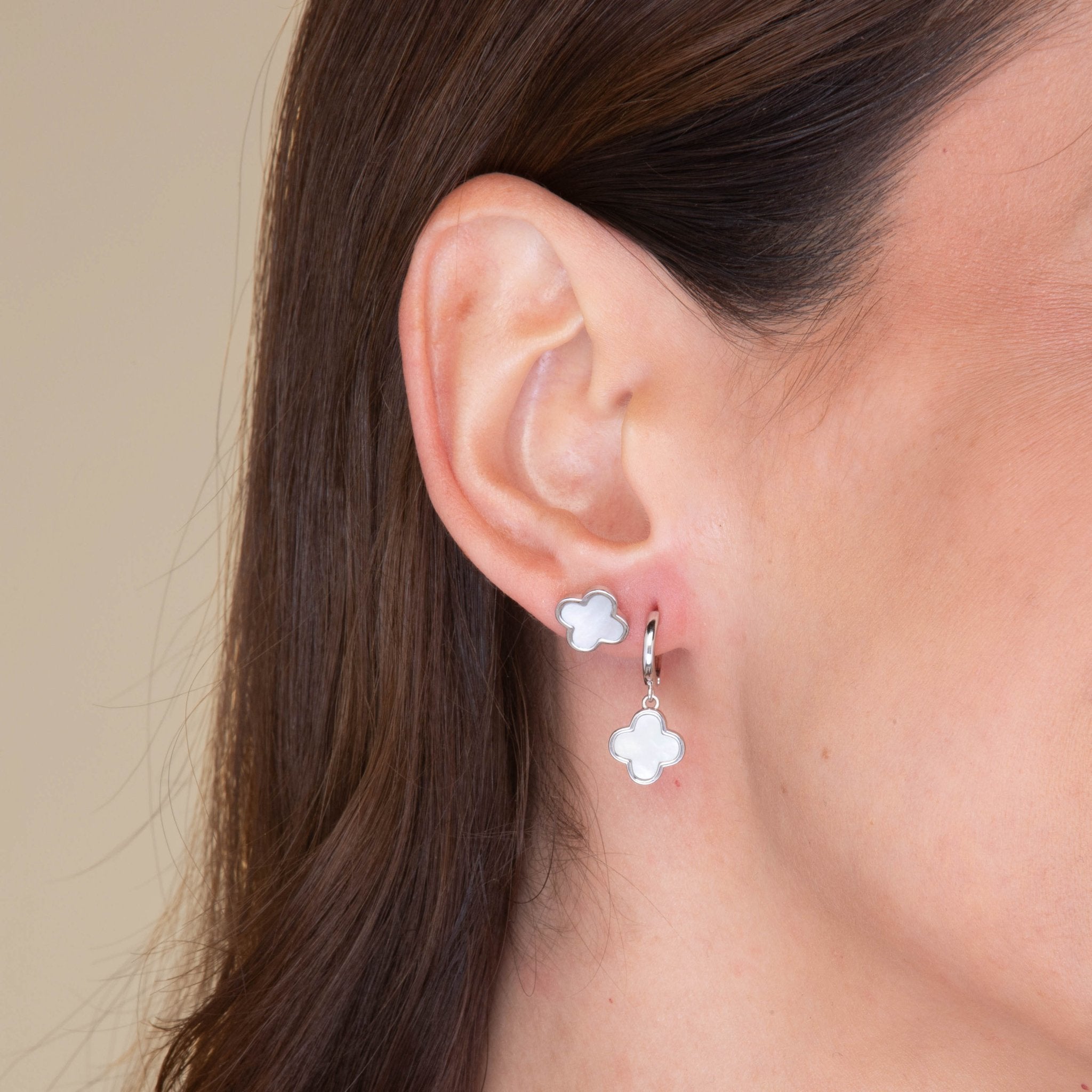 Clover Mother Of Pearl Huggie Earrings - Camile & Stone