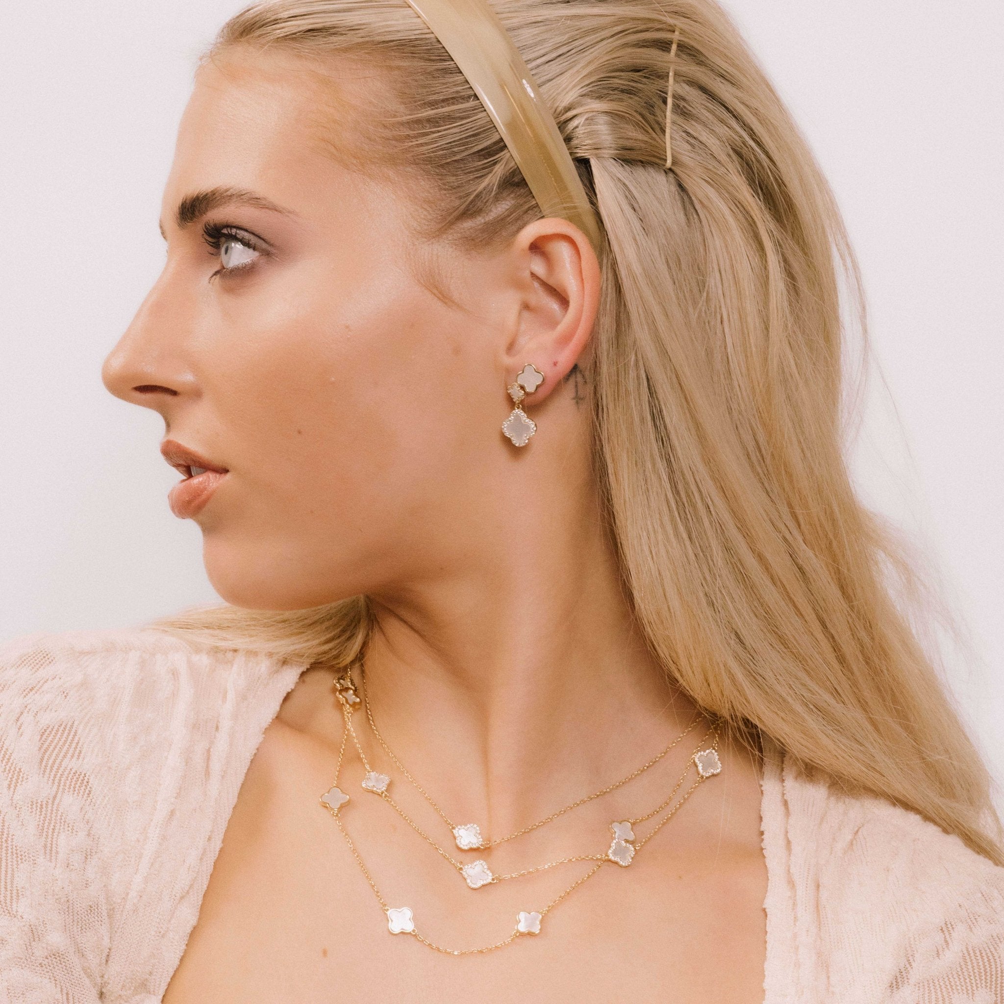 Clover Mother Of Pearl Huggie Earrings - Camile & Stone