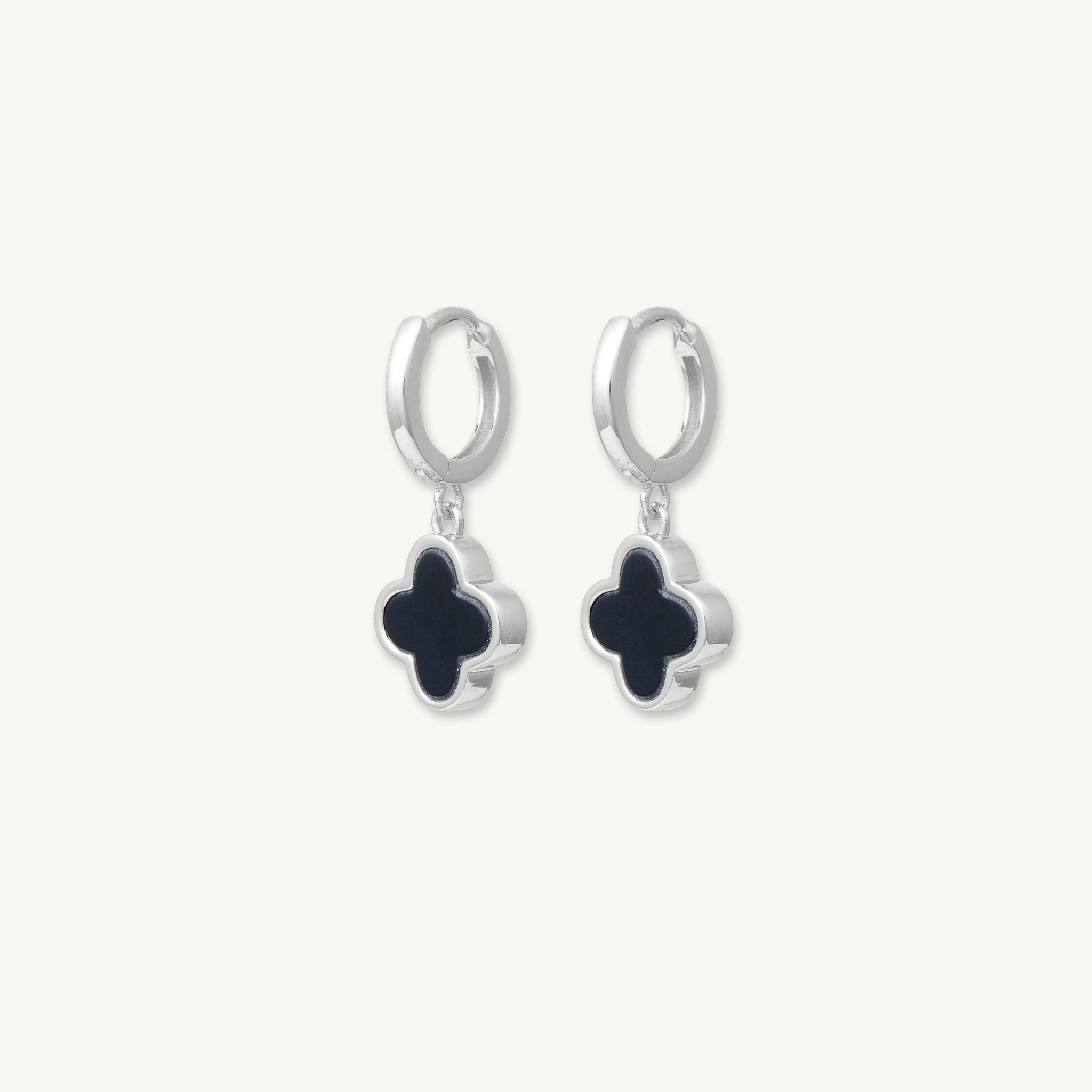 Clover Onyx Huggie Earrings - Camile & Stone