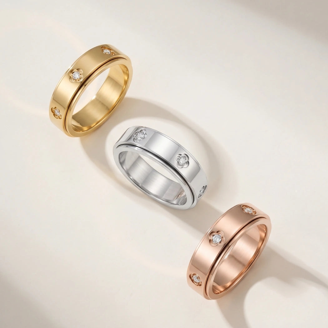 Clover Sapphire Meditation Rotating Ring