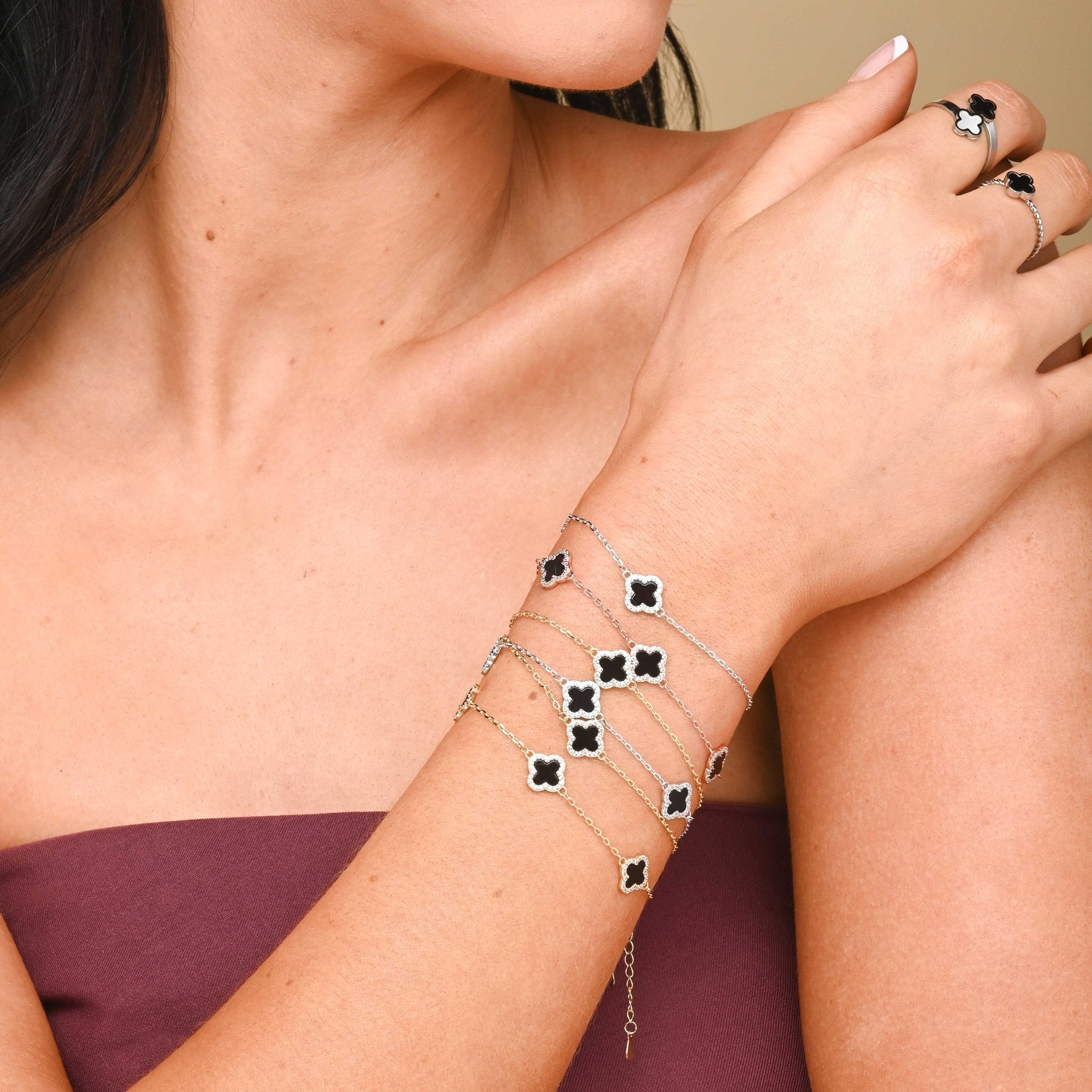 Clover Station Onyx Black Sapphire Bracelet - Camile & Stone