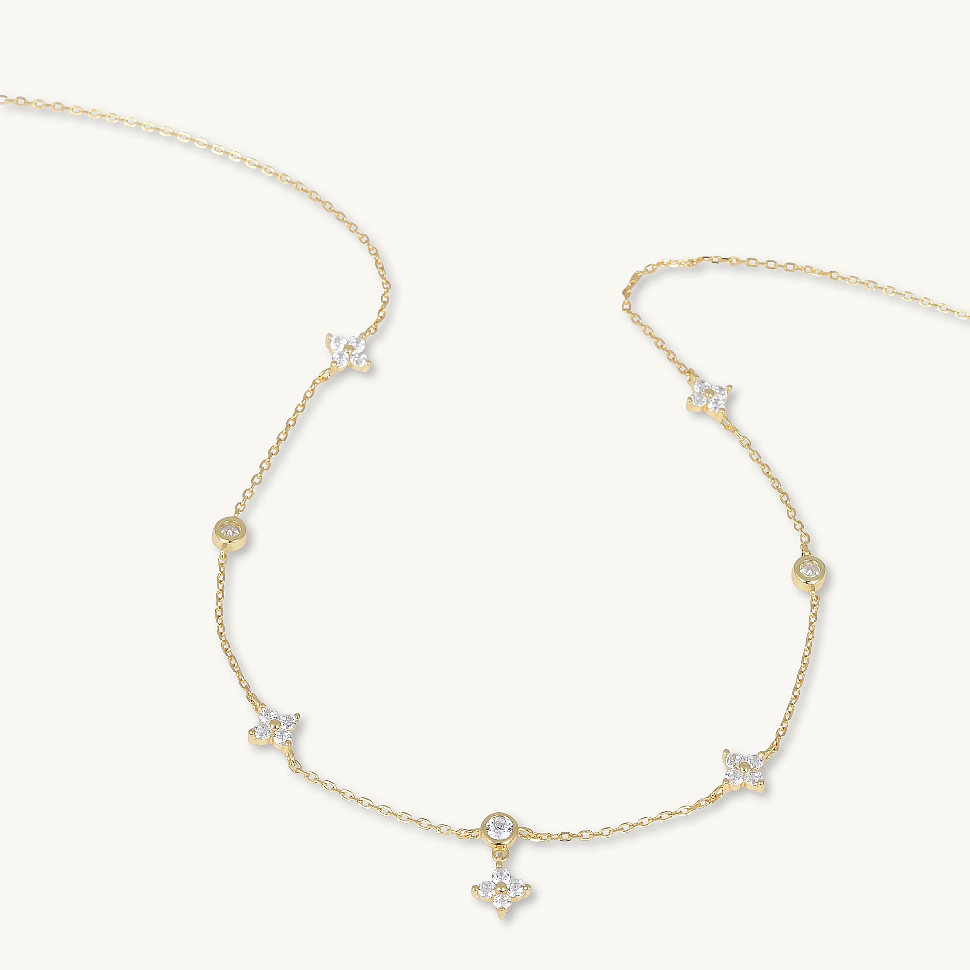 Clover Station Zirconia Chain Necklace - Camile & Stone