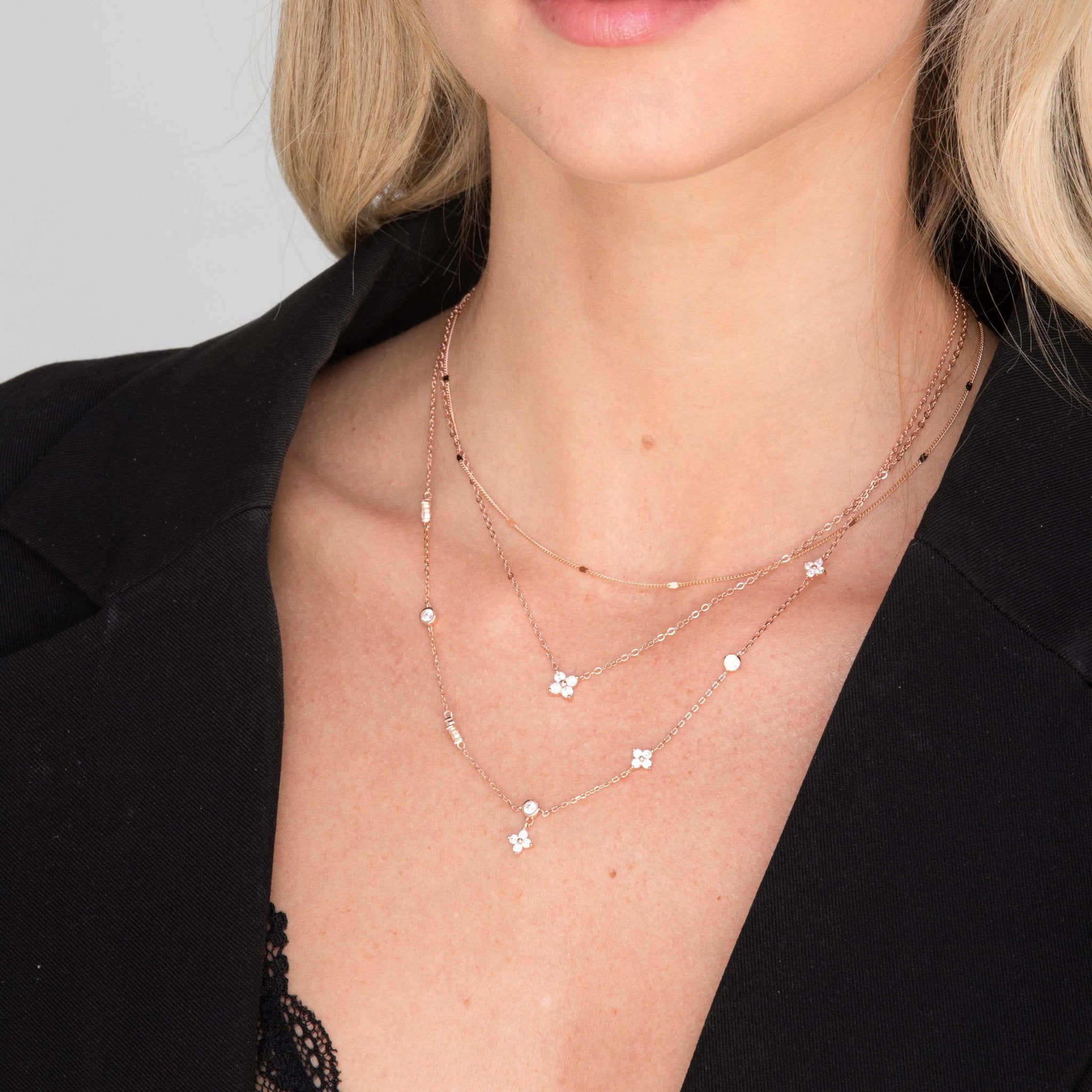 Clover Station Zirconia Chain Necklace - Camile & Stone