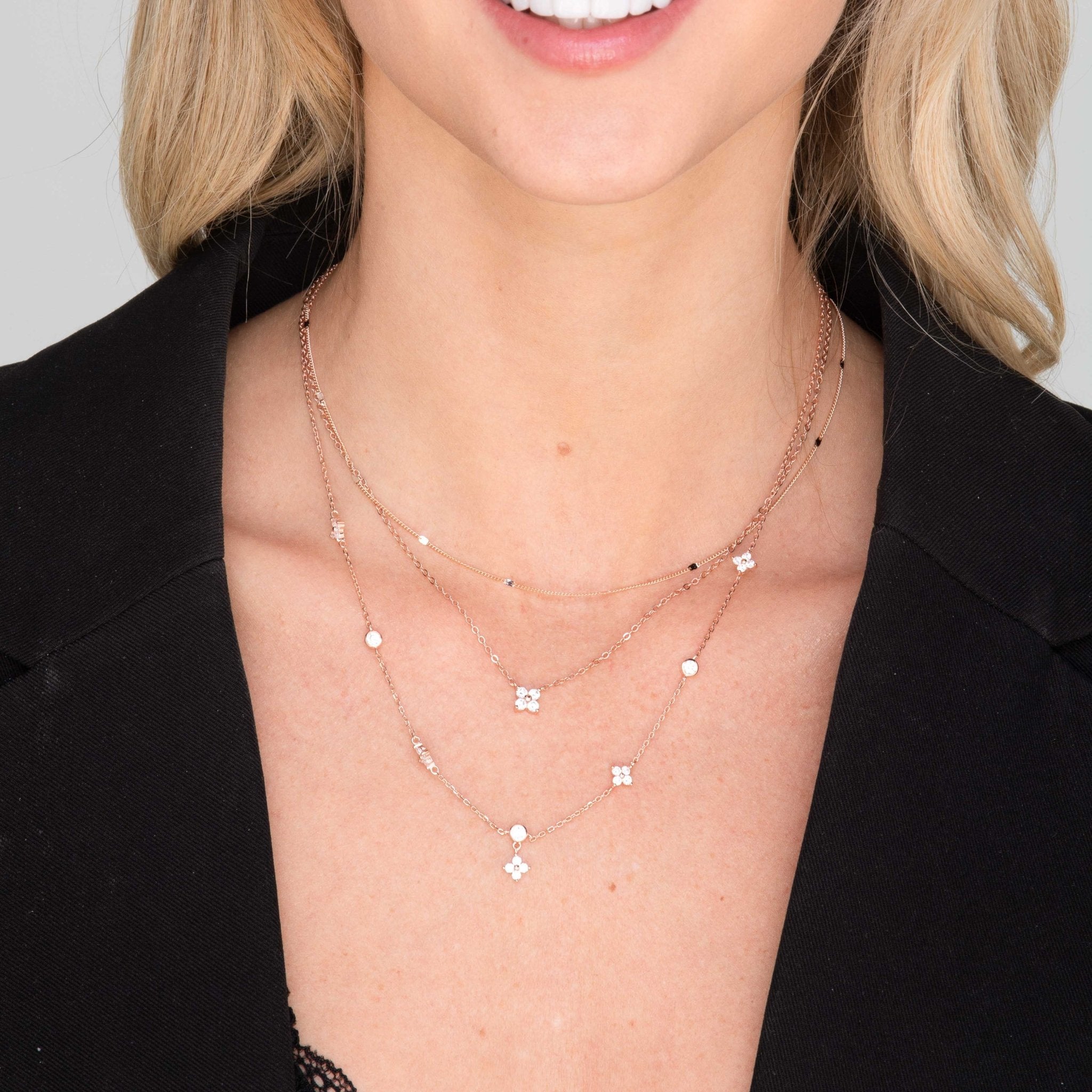 Clover Station Zirconia Chain Necklace - Camile & Stone