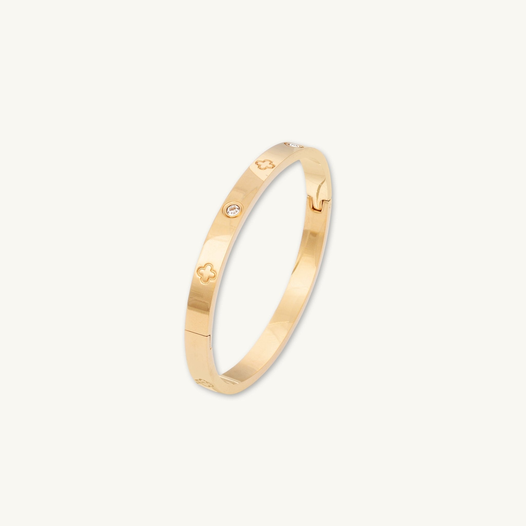 Clover Zirconia Hinged Bangle Bracelet - Camile & Stone